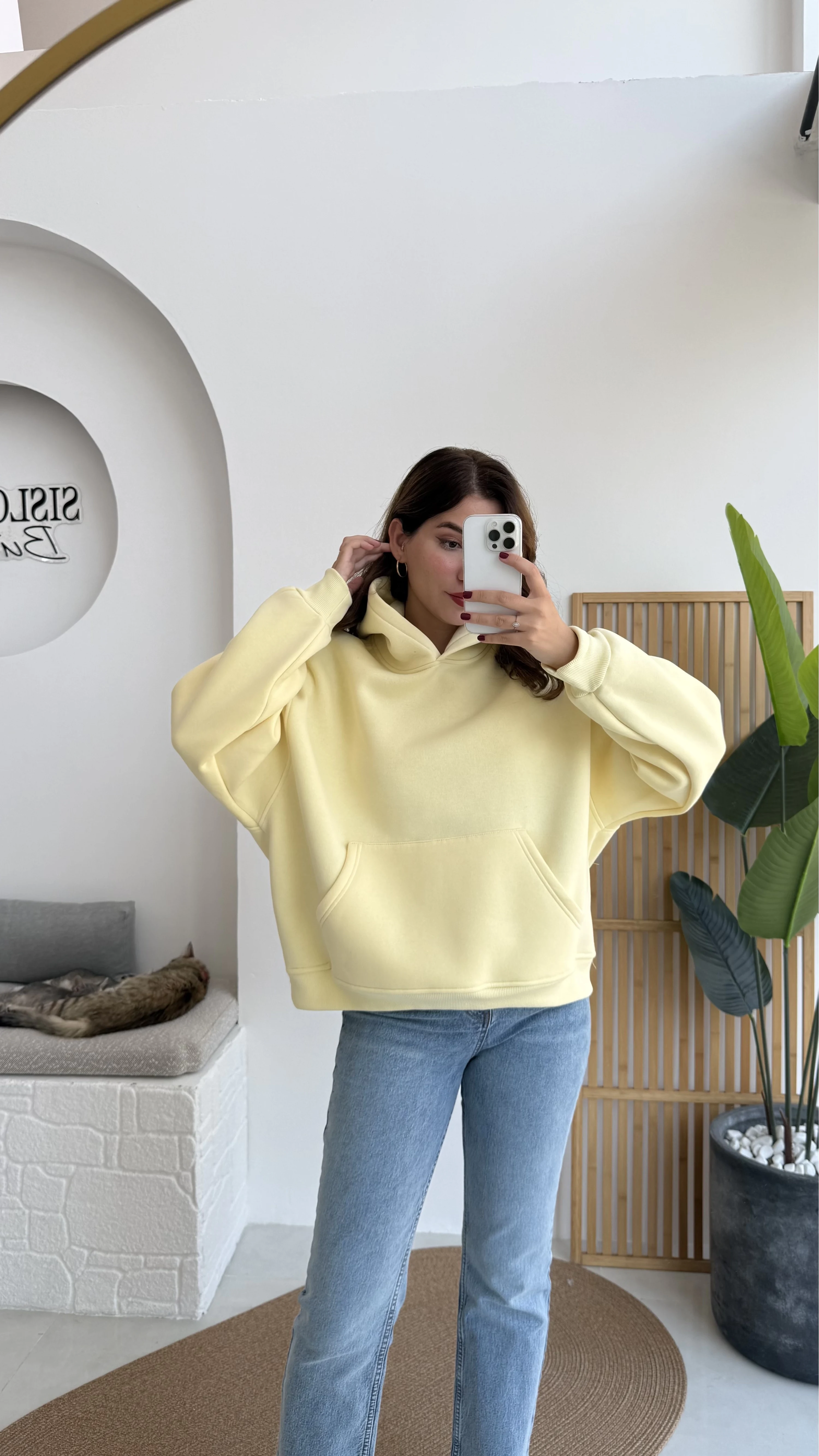 Michelle Kapüşonlu Sweatshirt - Açık Sarı