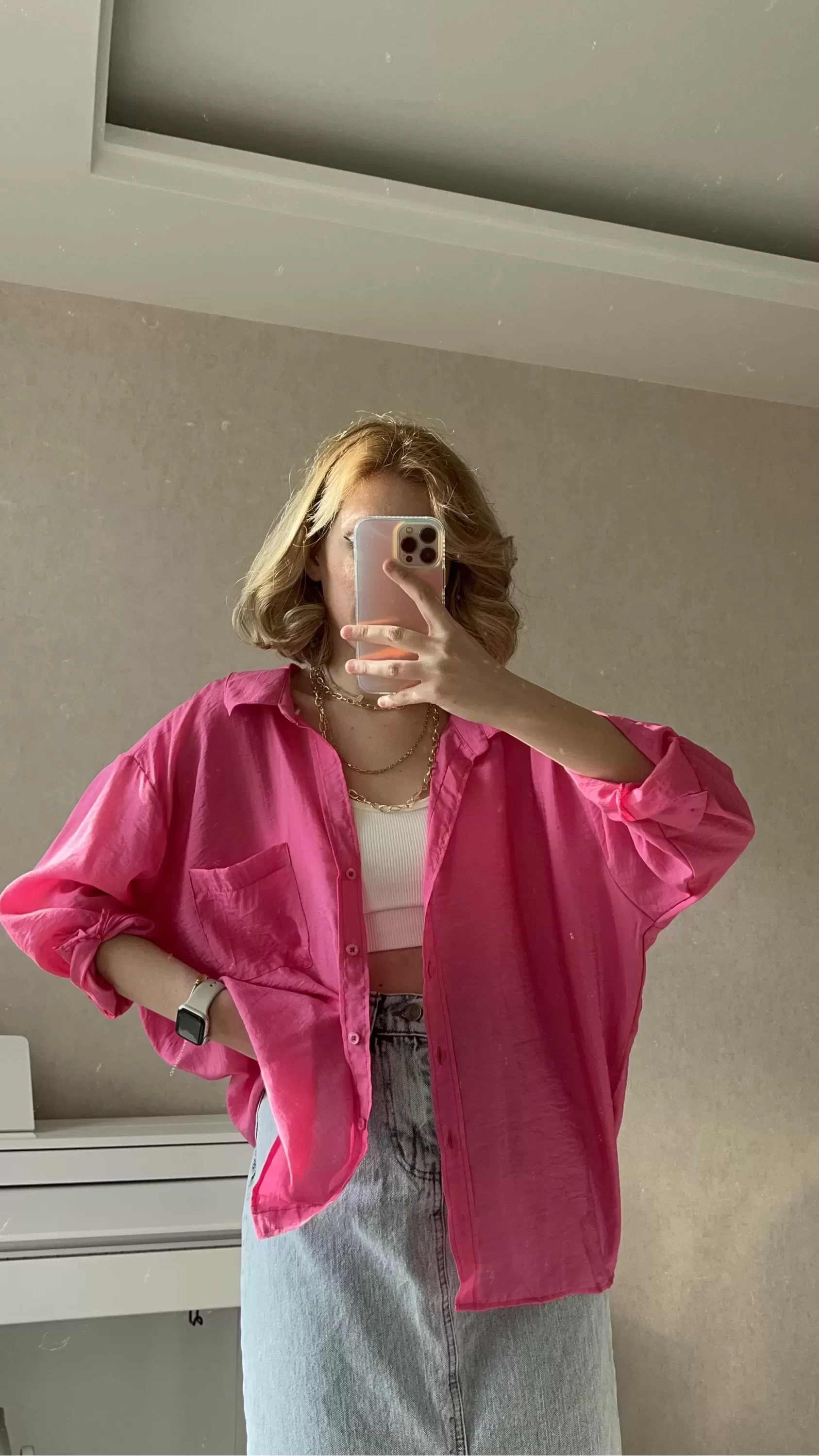 Mill Pembe Tek Cepli Oversize Gömlek