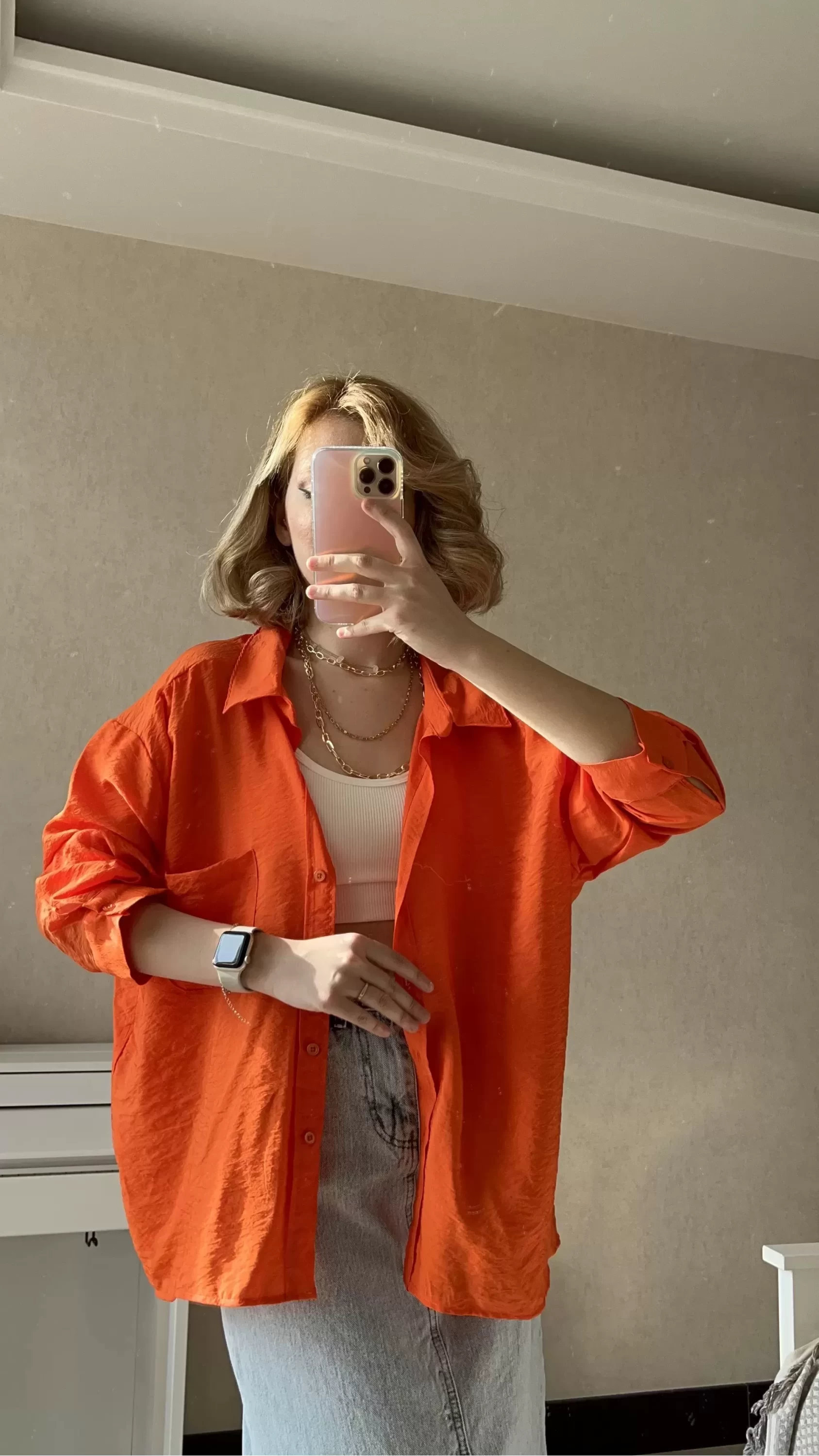 Mill Turuncu Tek Cepli Oversize Gömlek