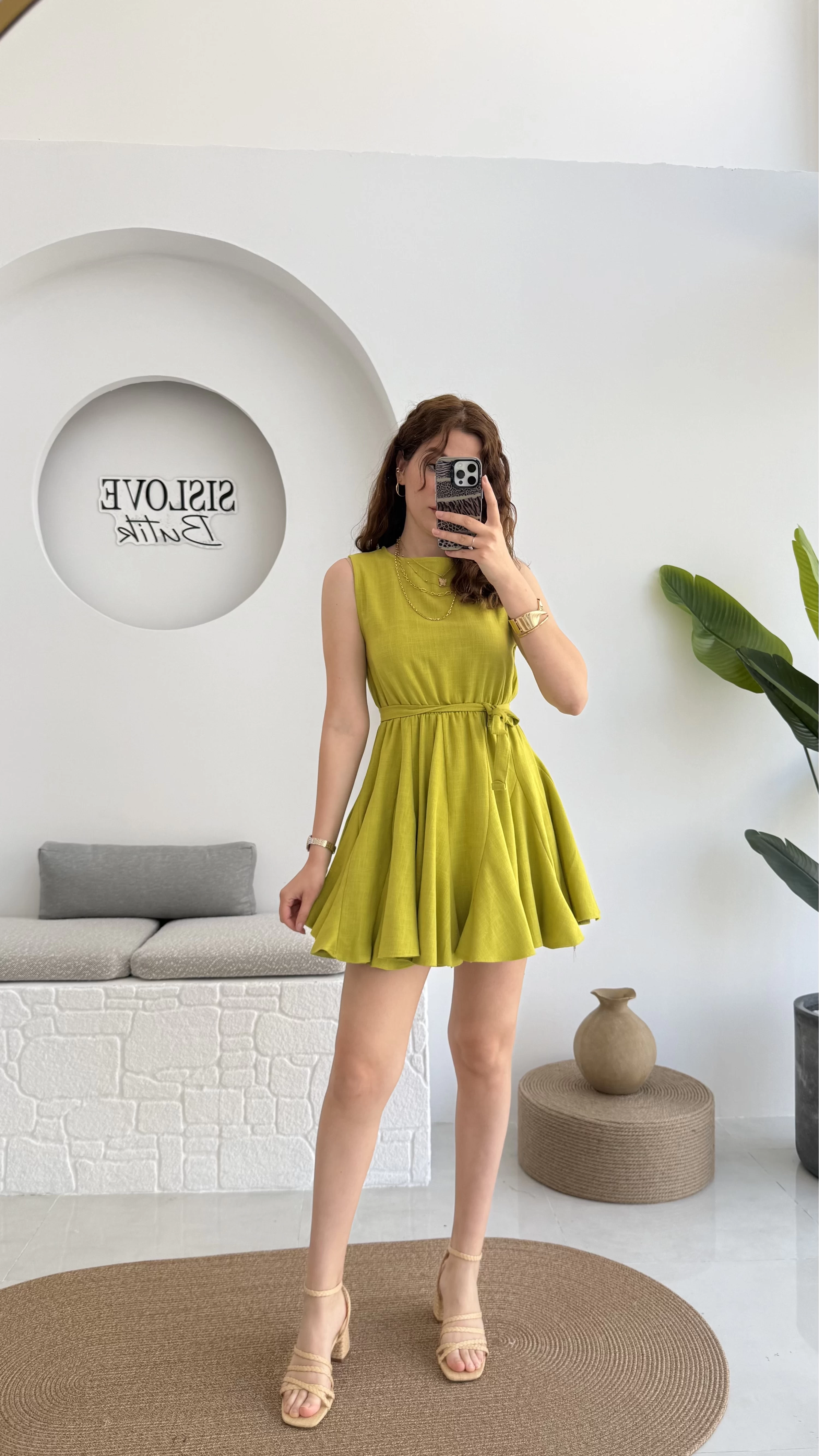Mimoza Kuşaklı Elbise - Açık Yeşil - 205163