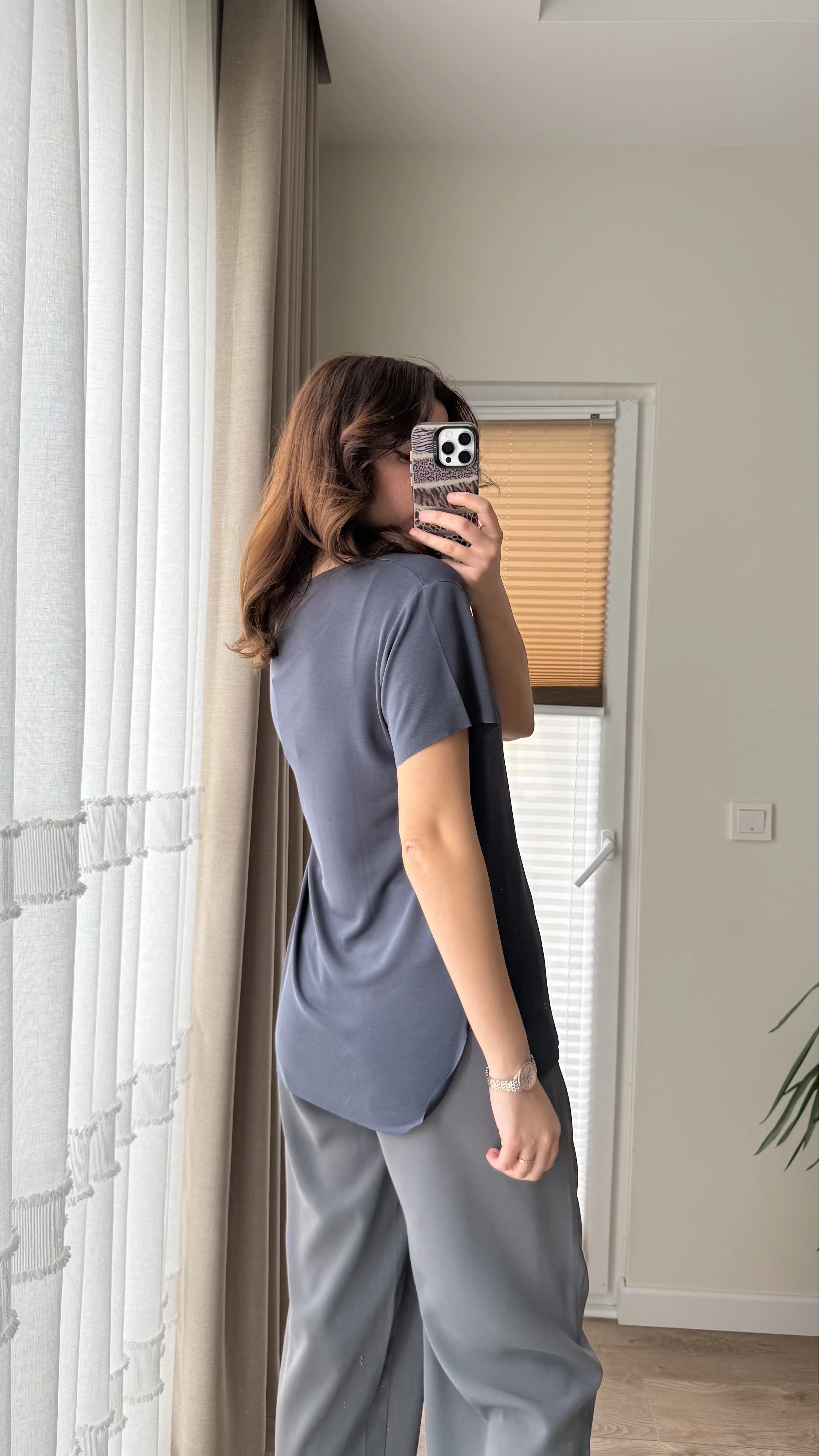 Modal Oys Etiketli V Yaka T-Shirt Antrasit