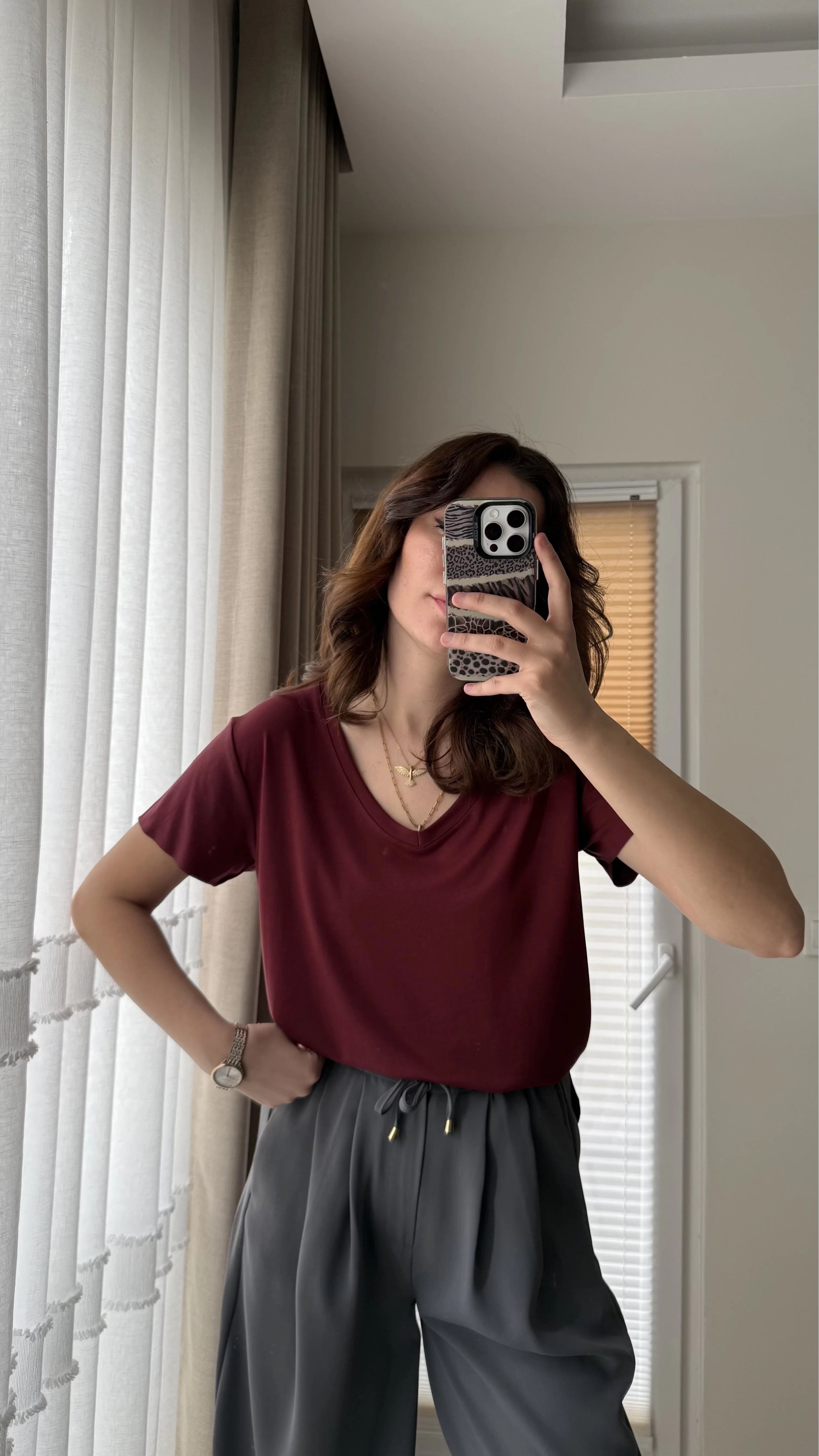Modal Oys Etiketli V Yaka T-Shirt Bordo