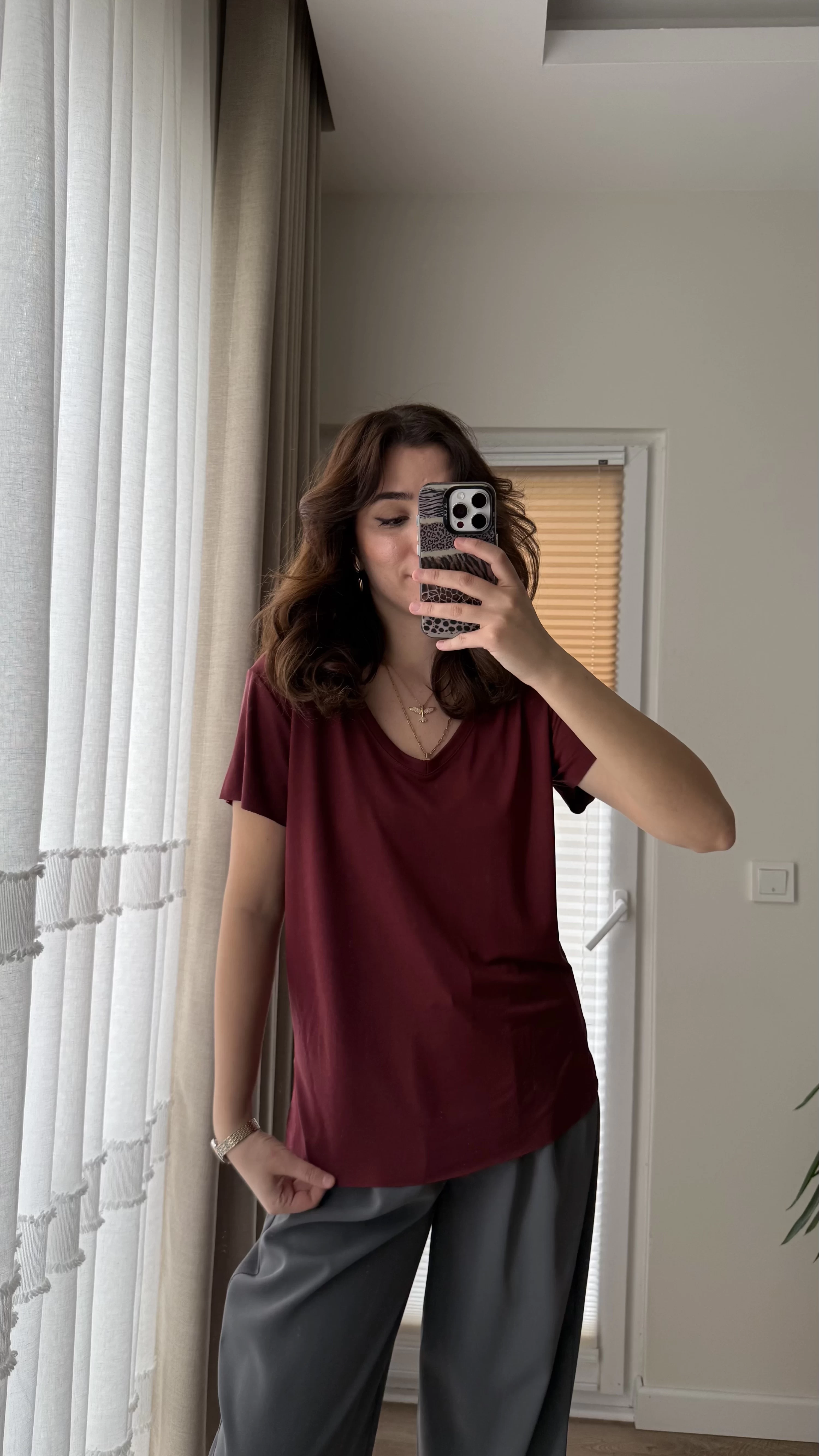 Modal Oys Etiketli V Yaka T-Shirt Bordo