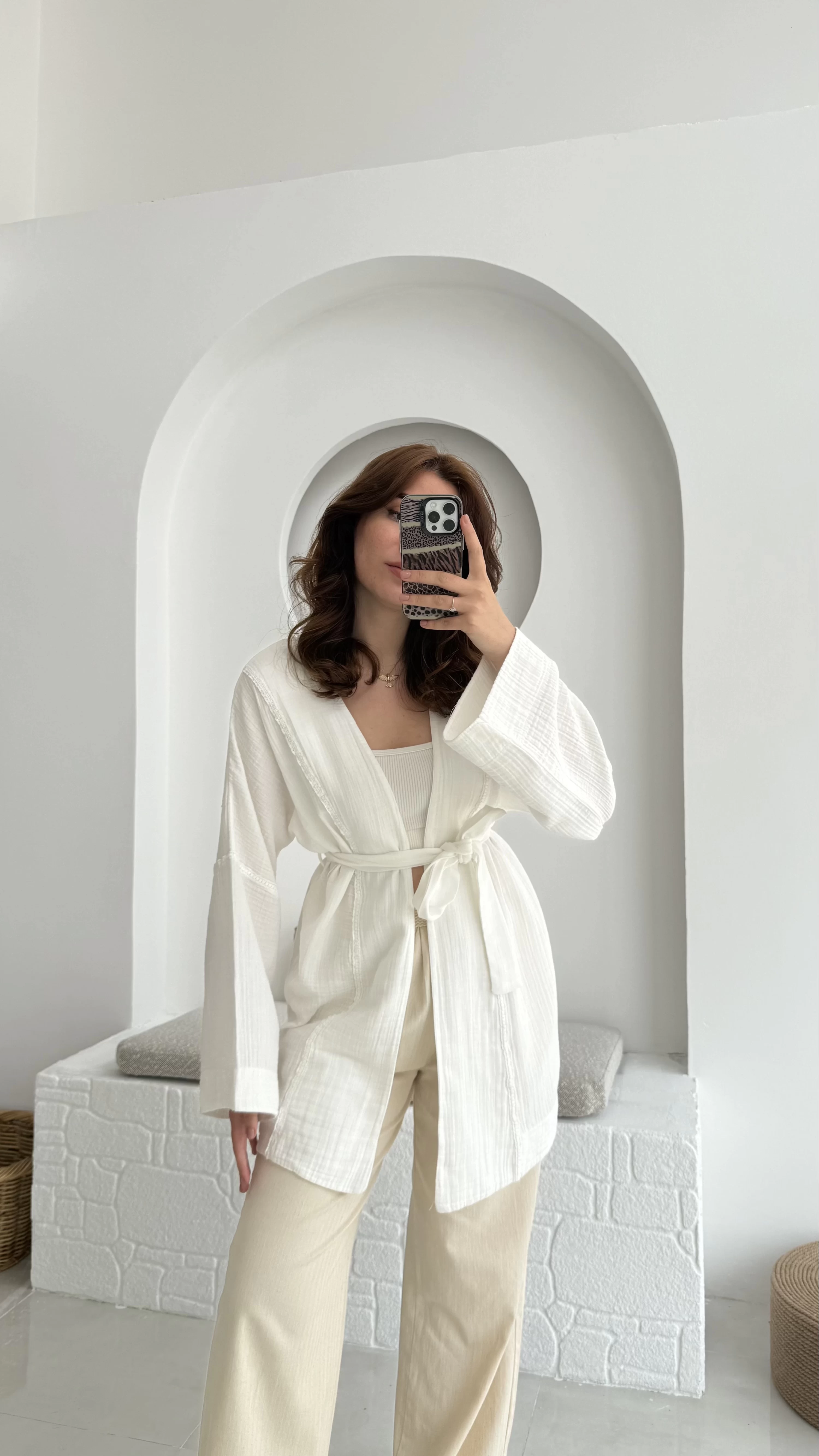Müslin Kumaş Kimono Kırık Beyaz - 7011