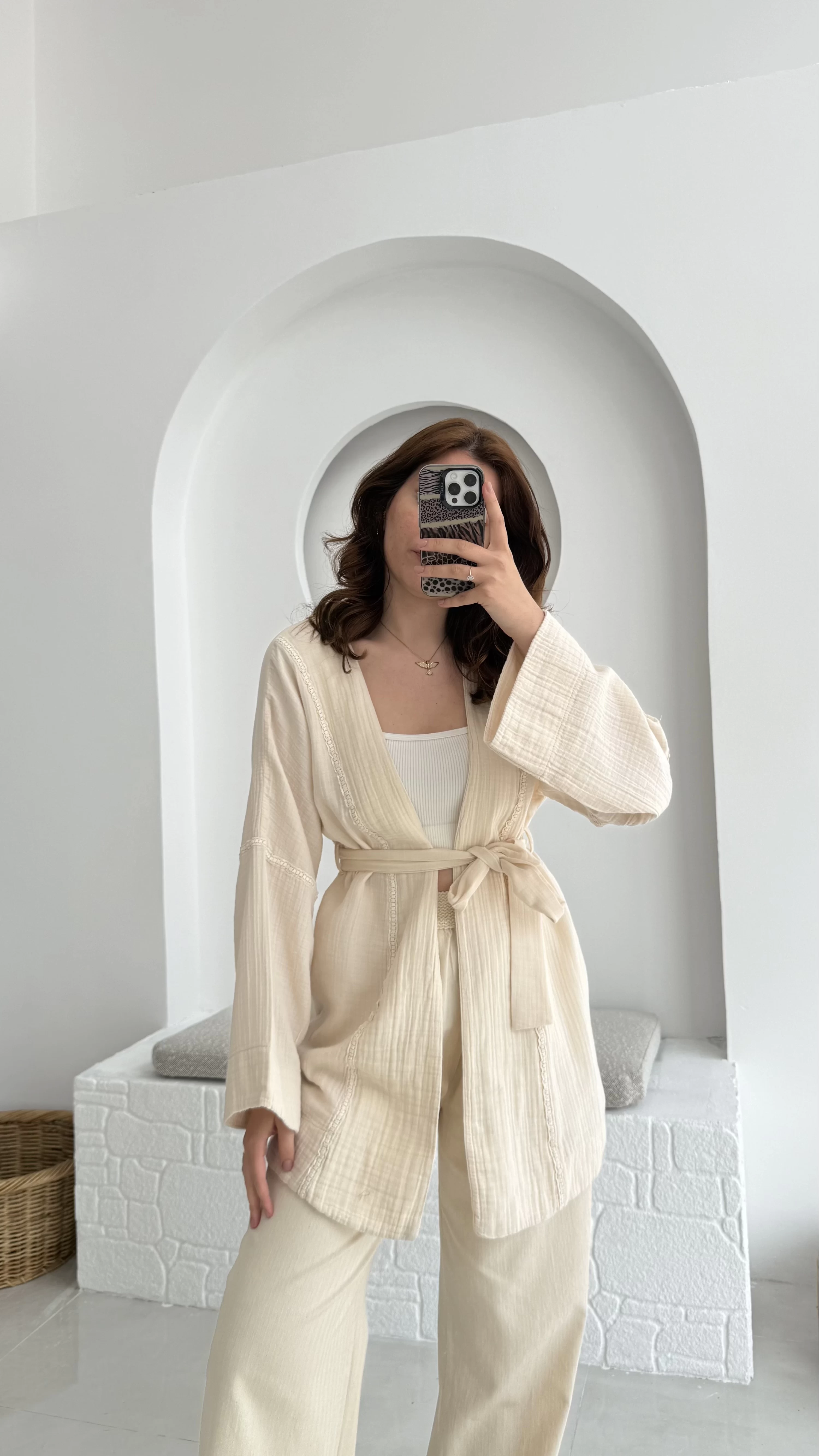 Müslin Kumaş Kimono Kırık Taş - 7011