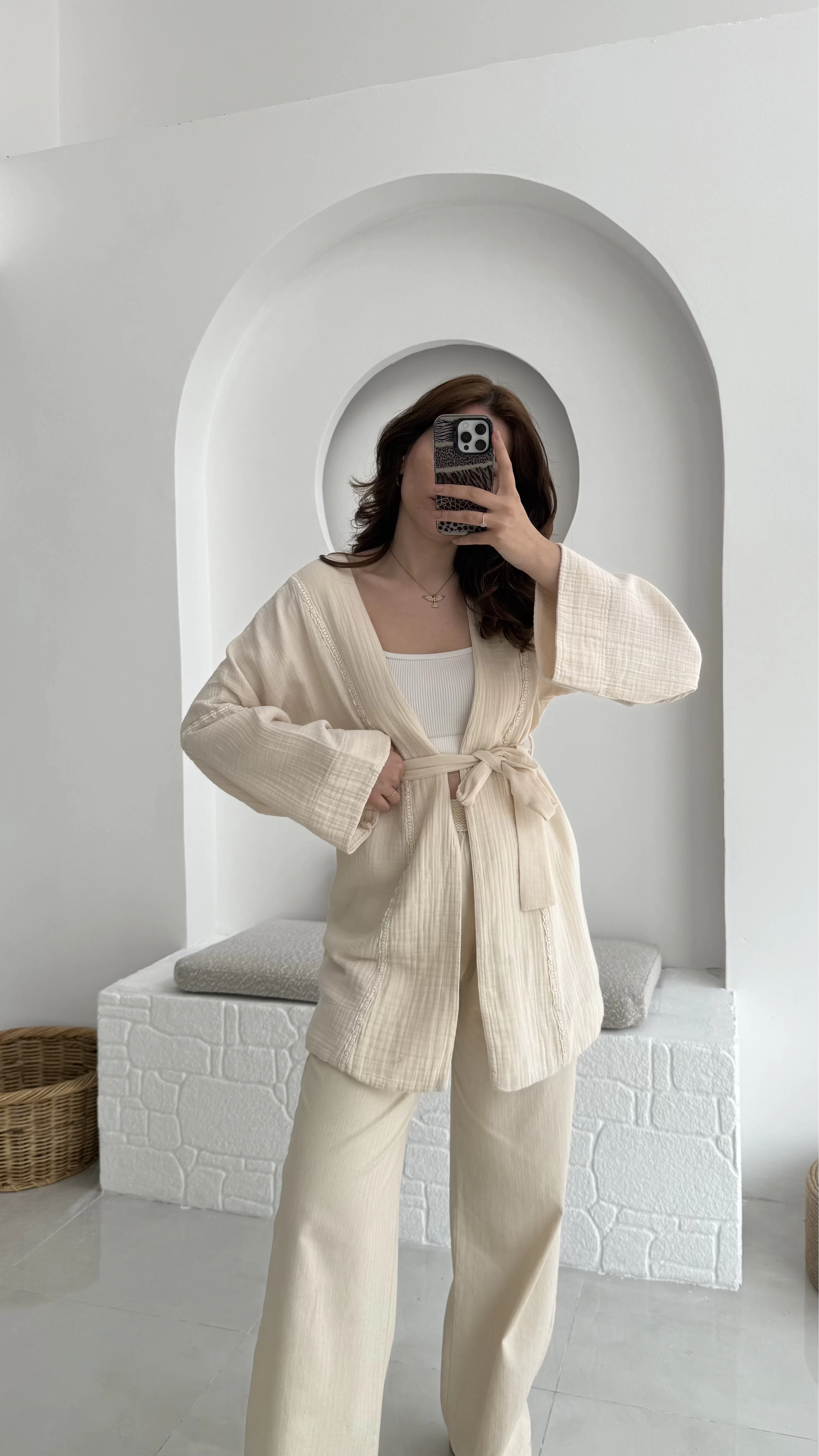 Müslin Kumaş Kimono Kırık Taş - 7011