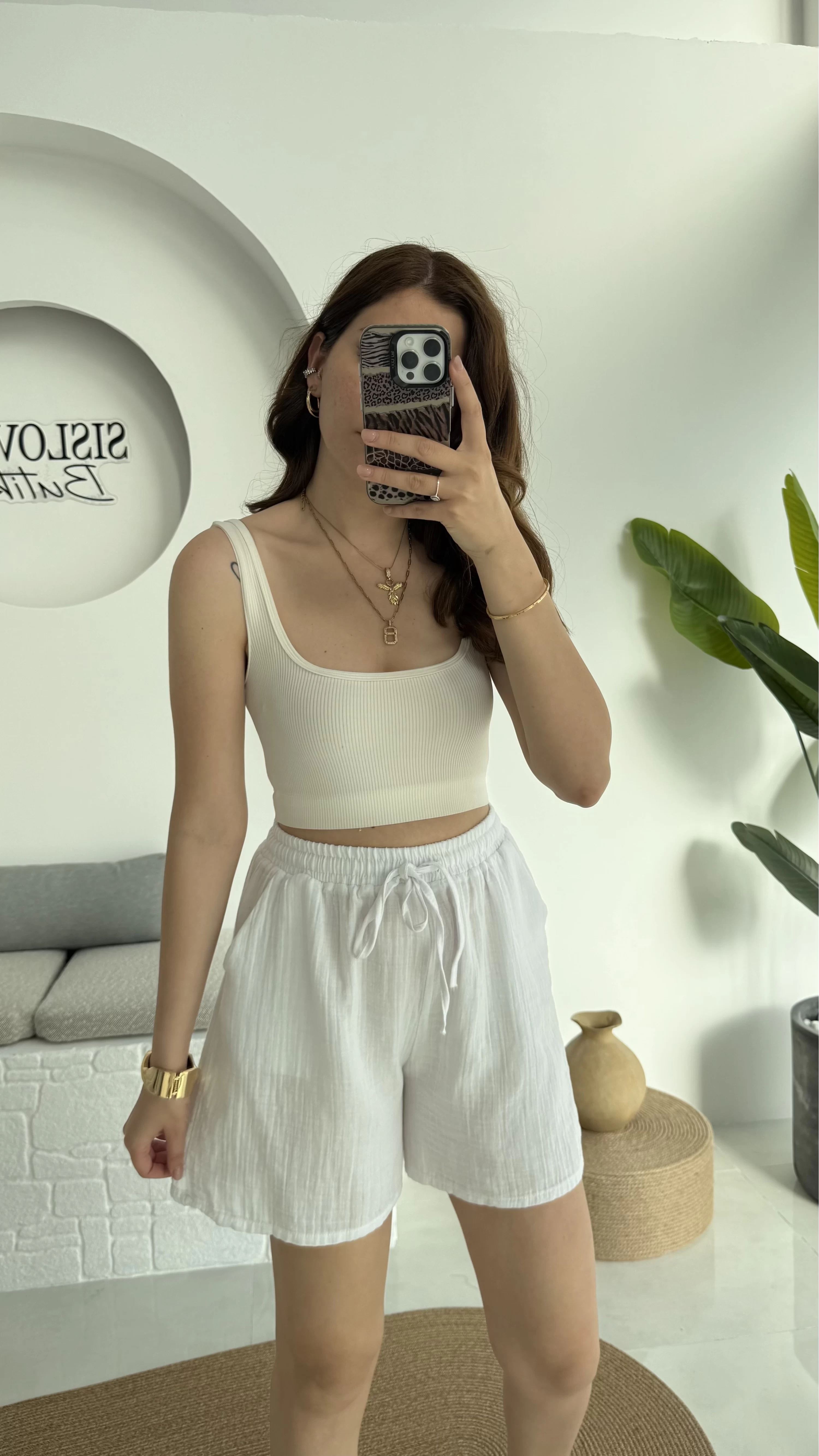 Müslin Kumaş Şort Beyaz 0463