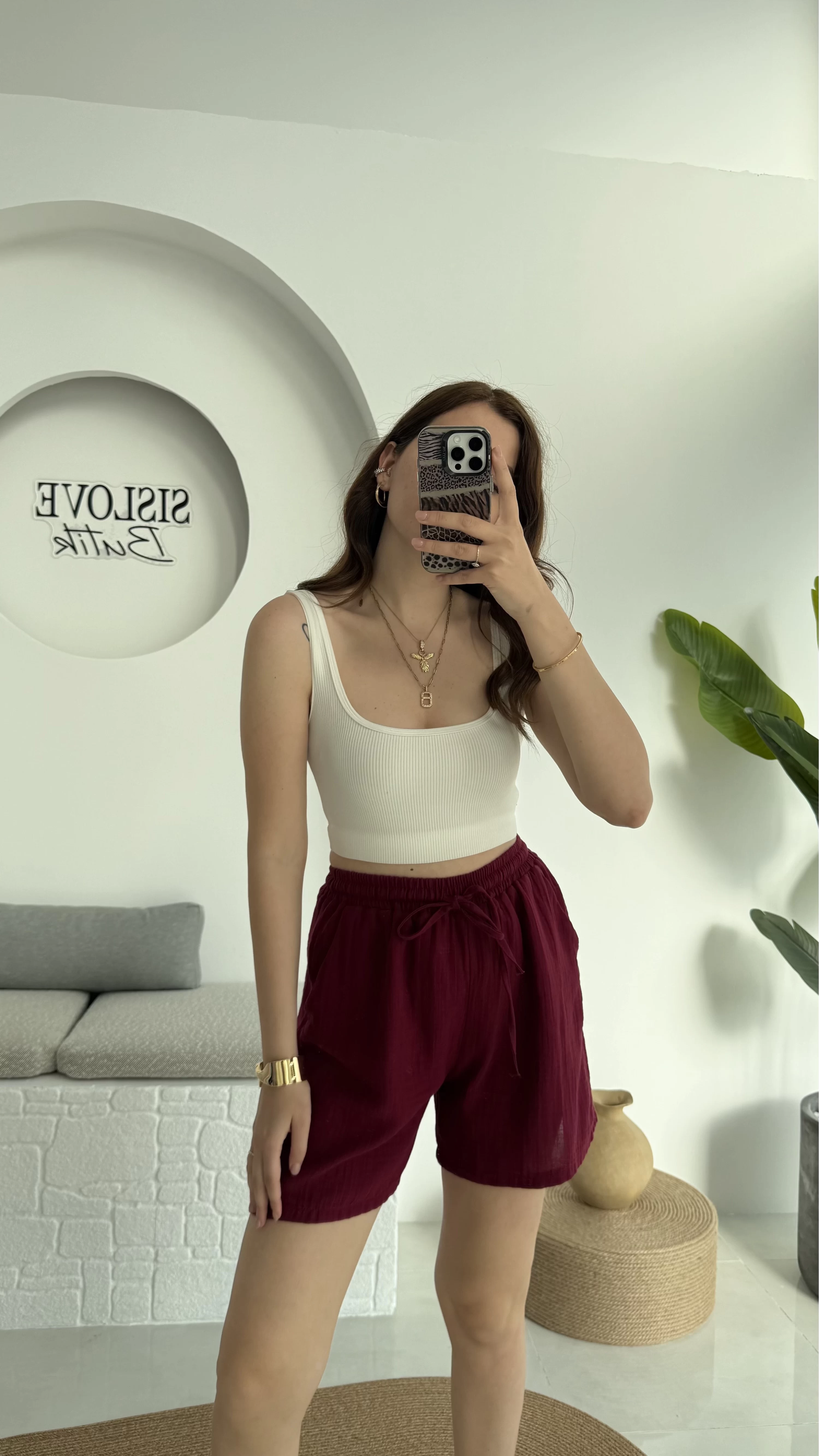 Müslin Kumaş Şort Bordo 0463