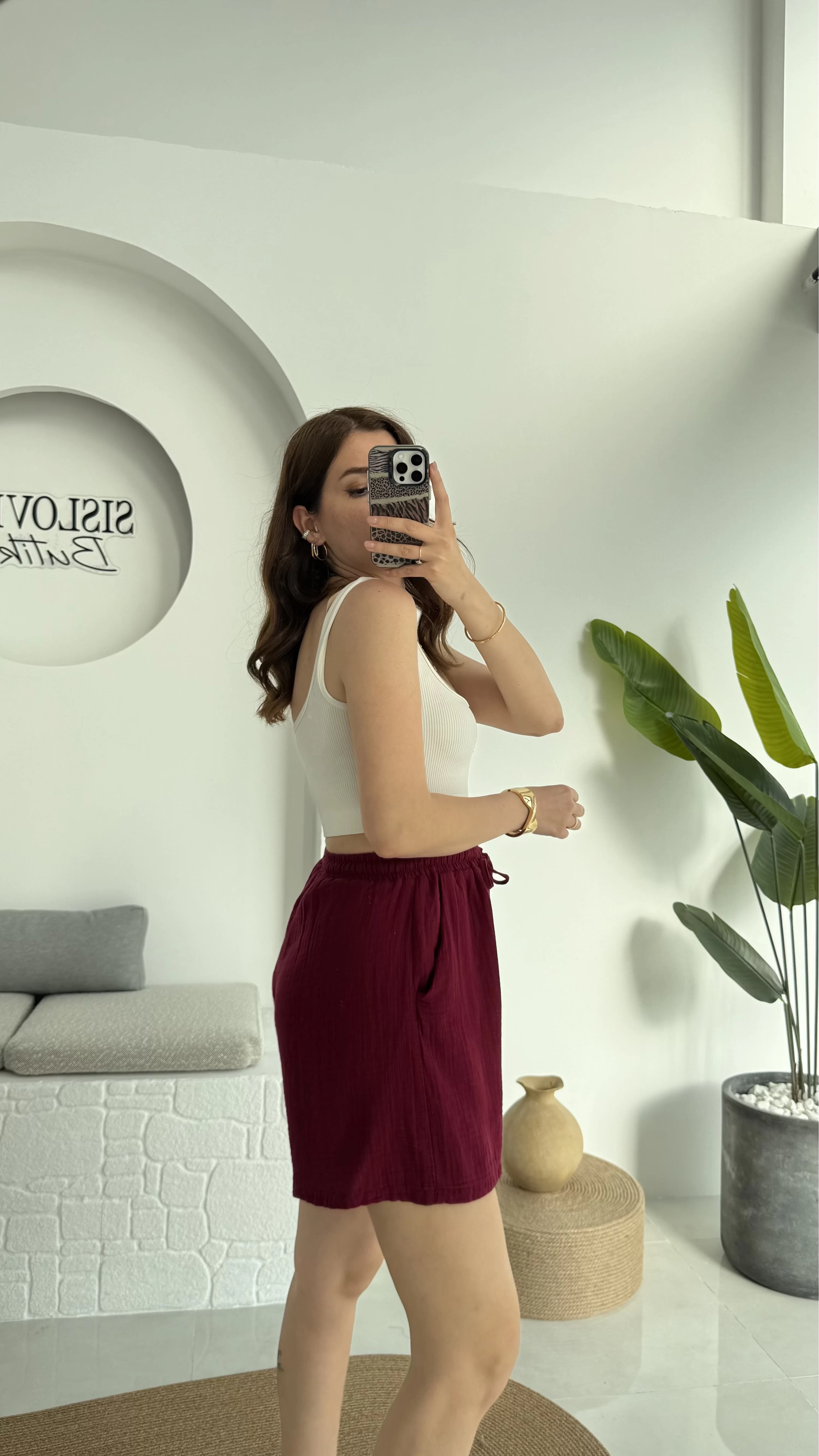 Müslin Kumaş Şort Bordo 0463
