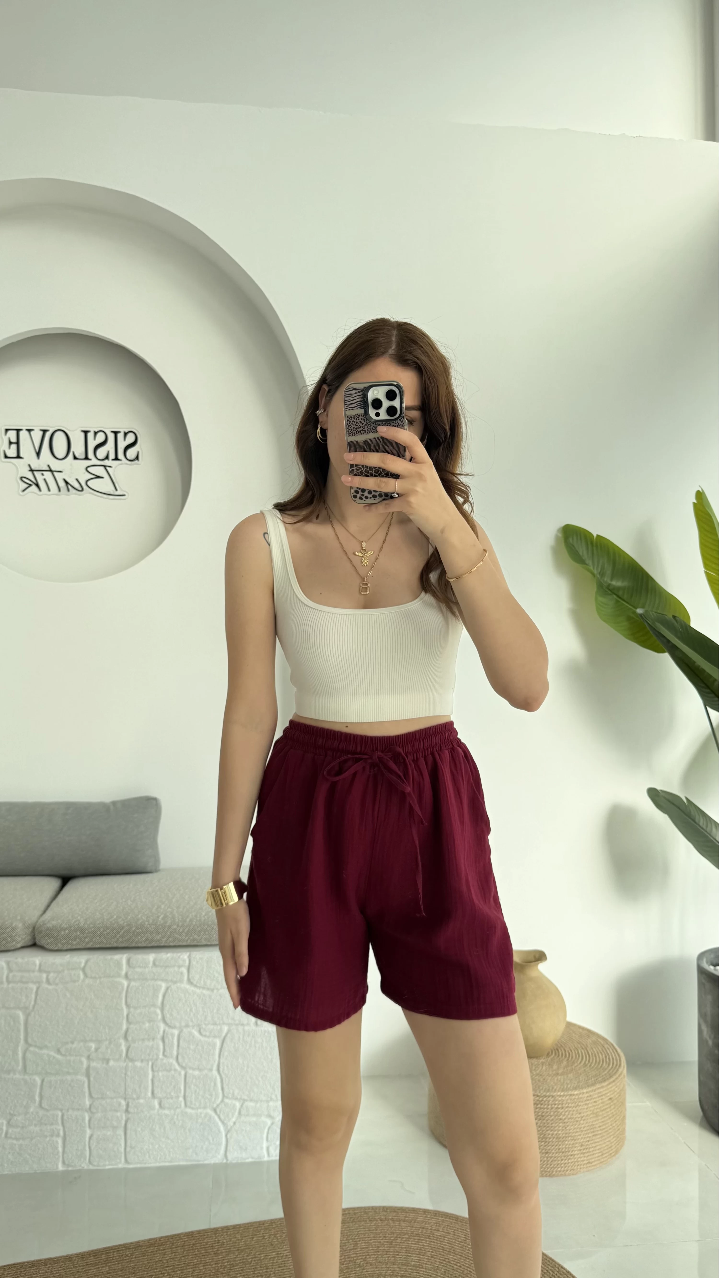 Müslin Kumaş Şort Bordo 0463