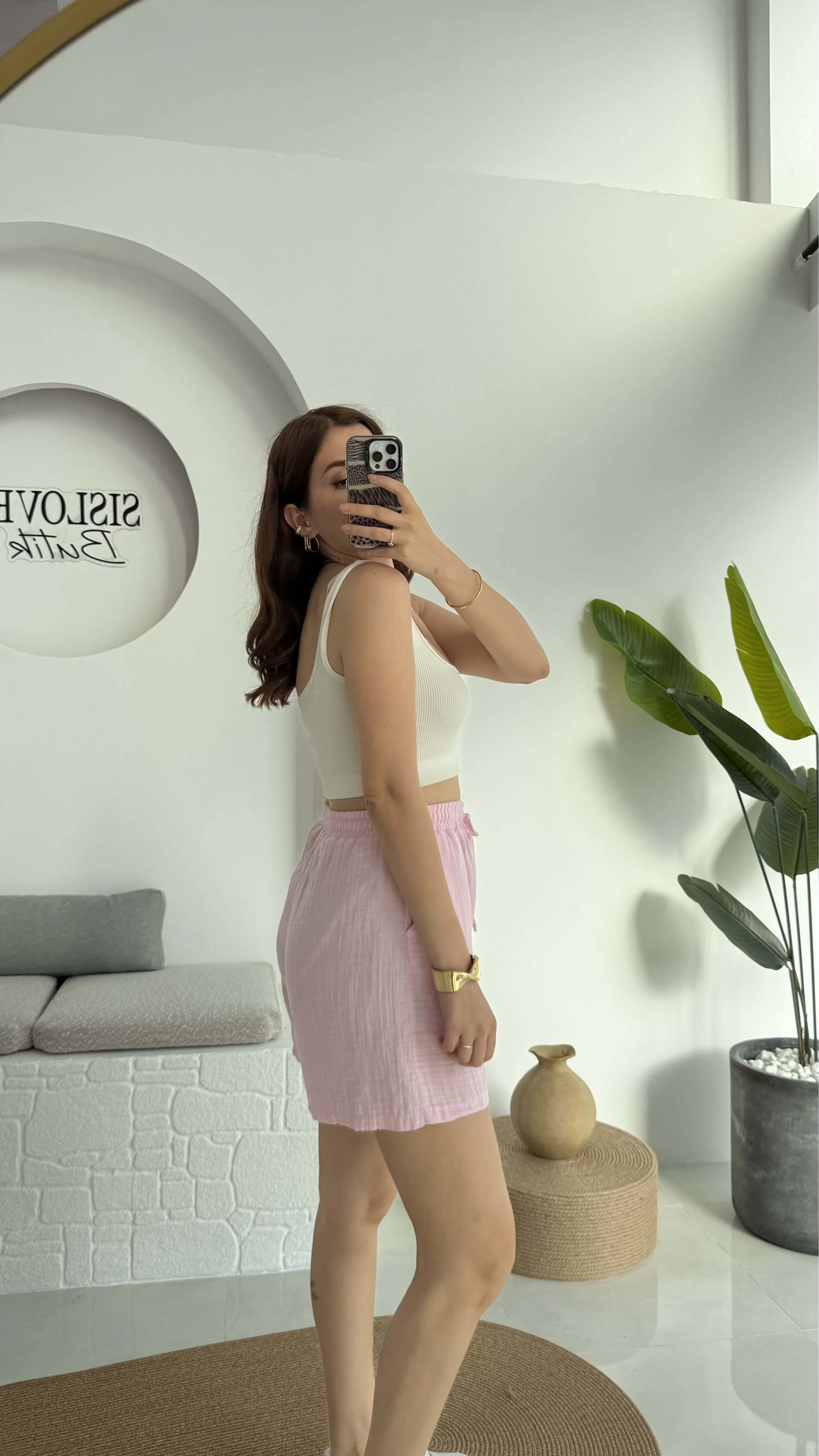 Müslin Kumaş Şort Pembe 0463