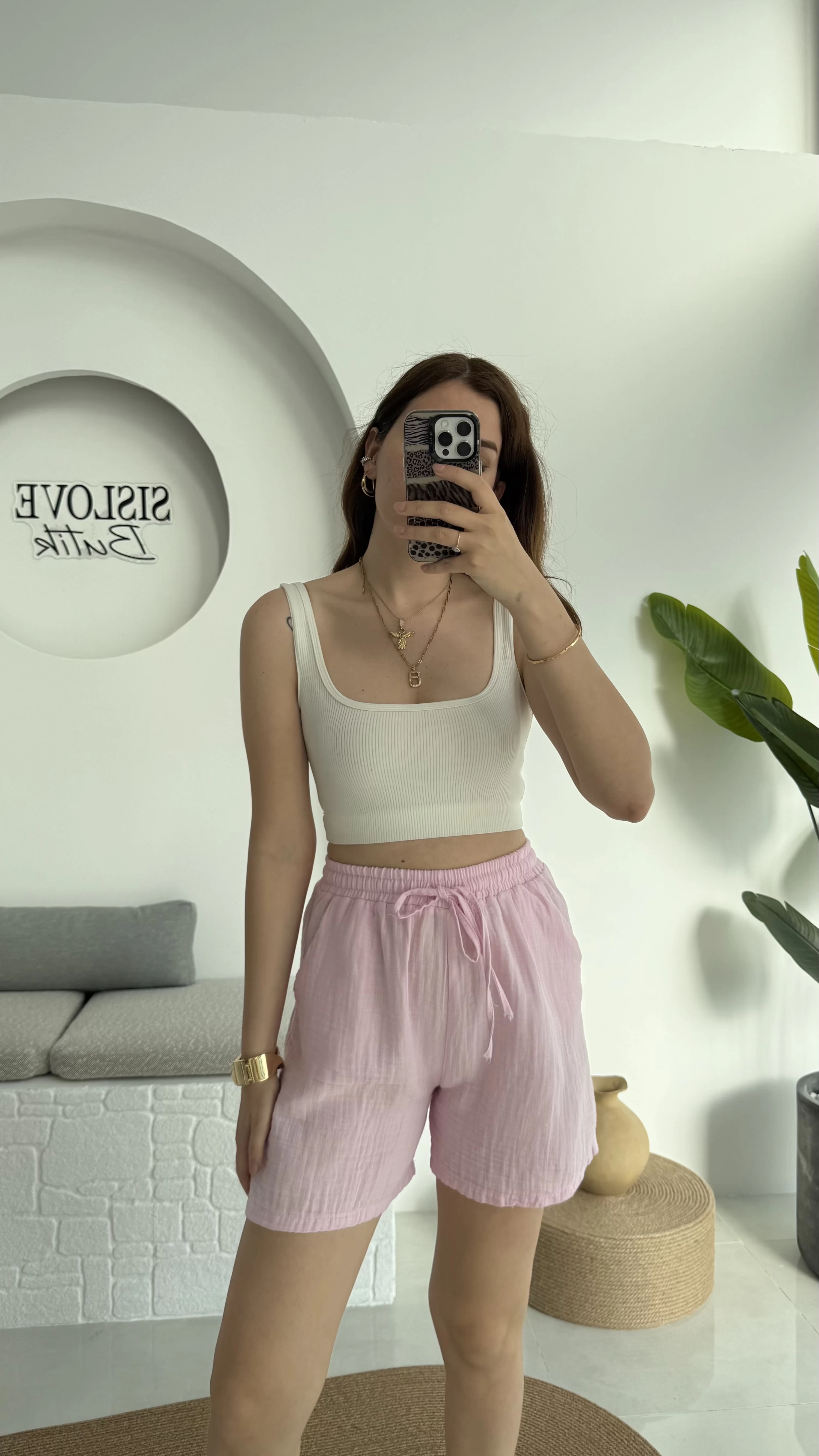 Müslin Kumaş Şort Pembe 0463