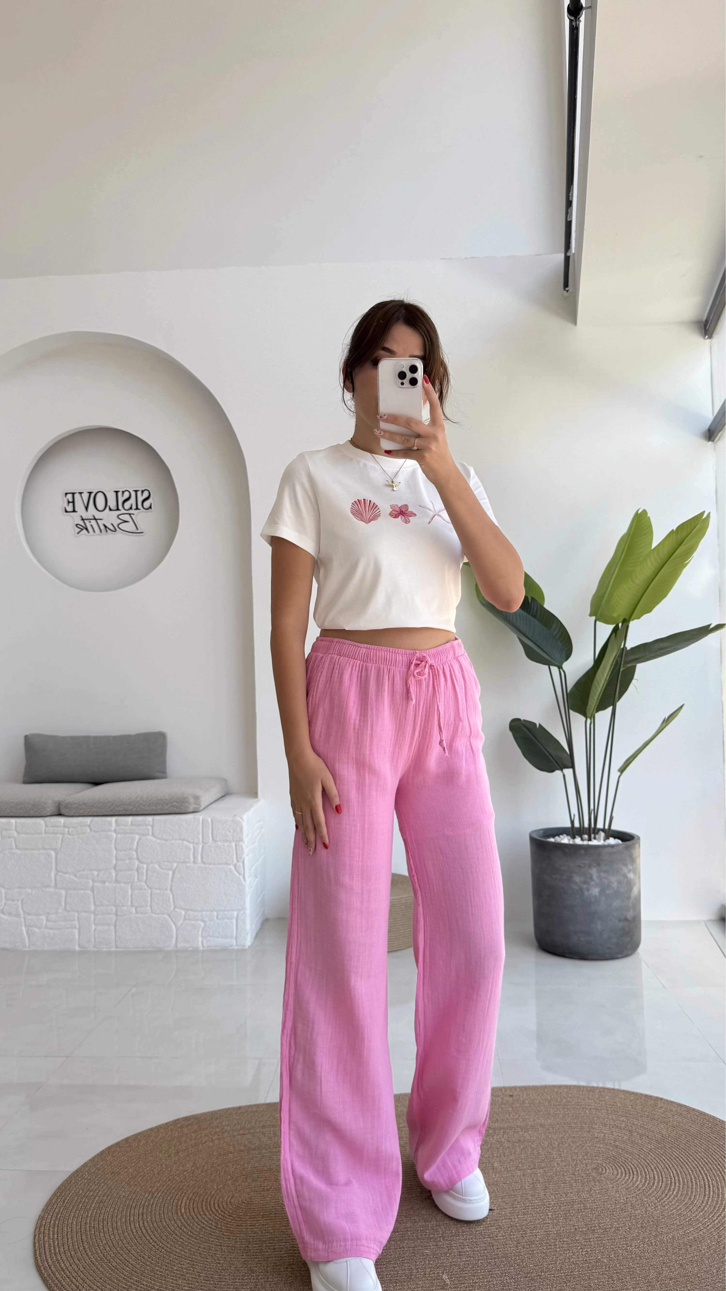 Müslin Pantolon - Pembe - 4010