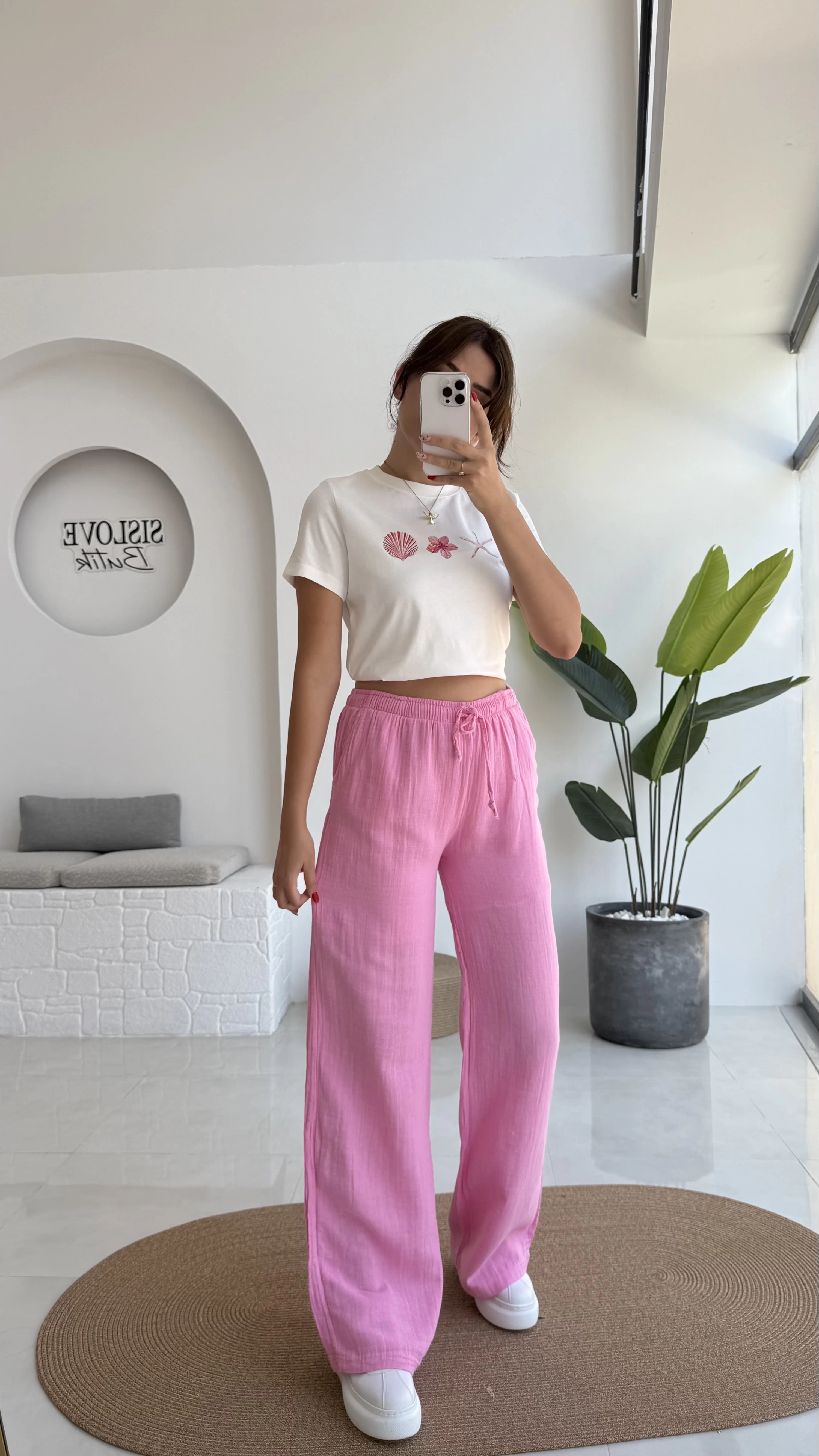 Müslin Pantolon - Pembe - 4010