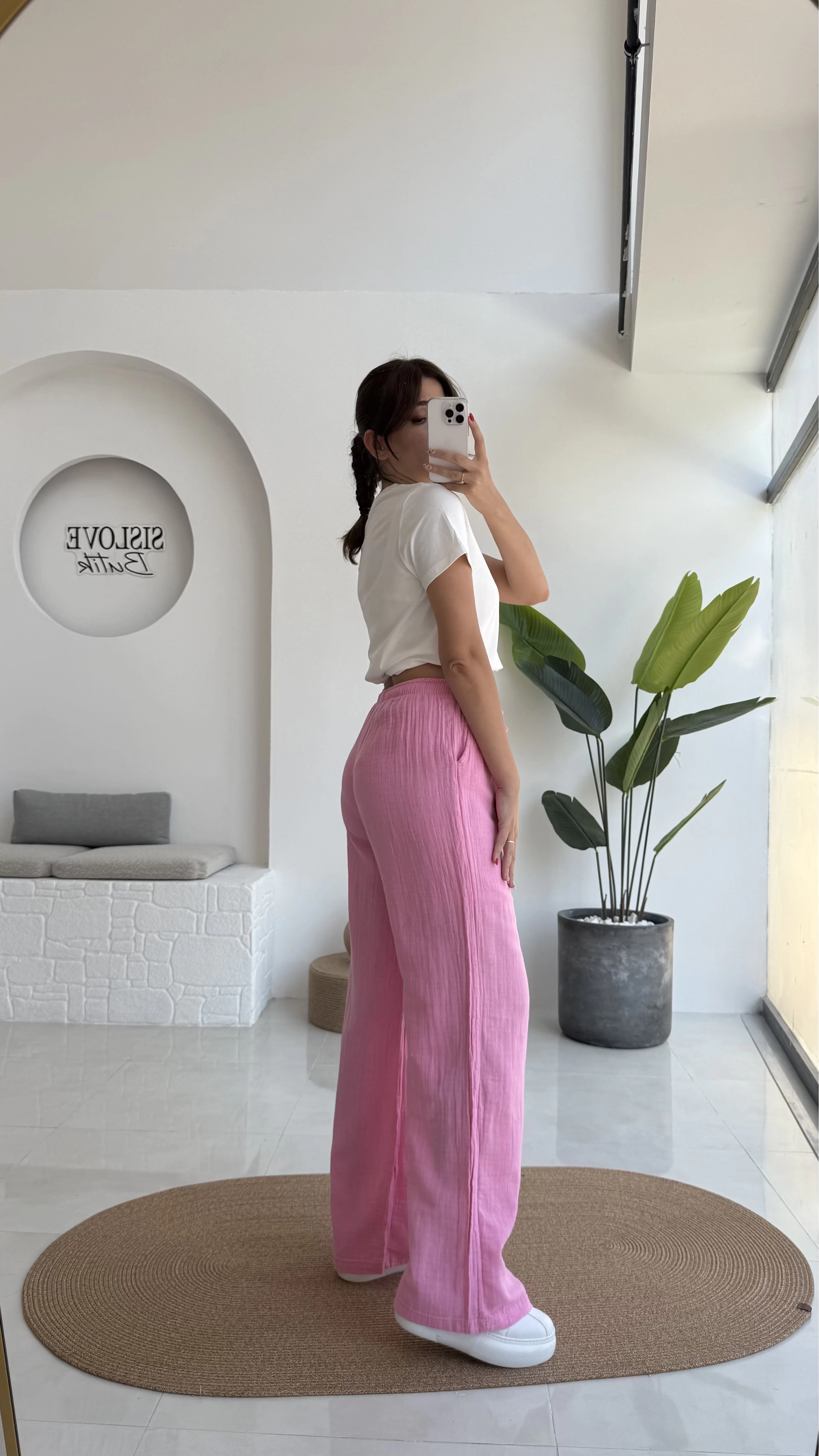 Müslin Pantolon - Pembe - 4010