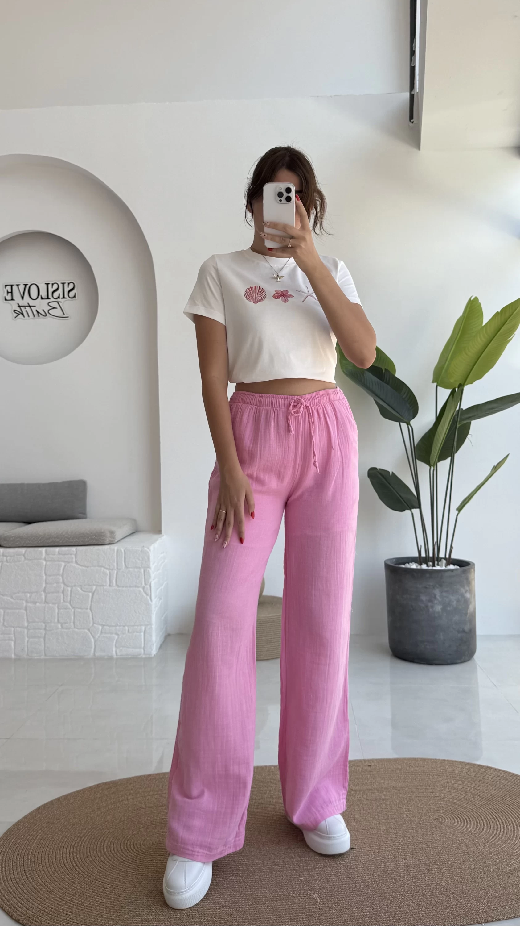 Müslin Pantolon - Pembe - 4010
