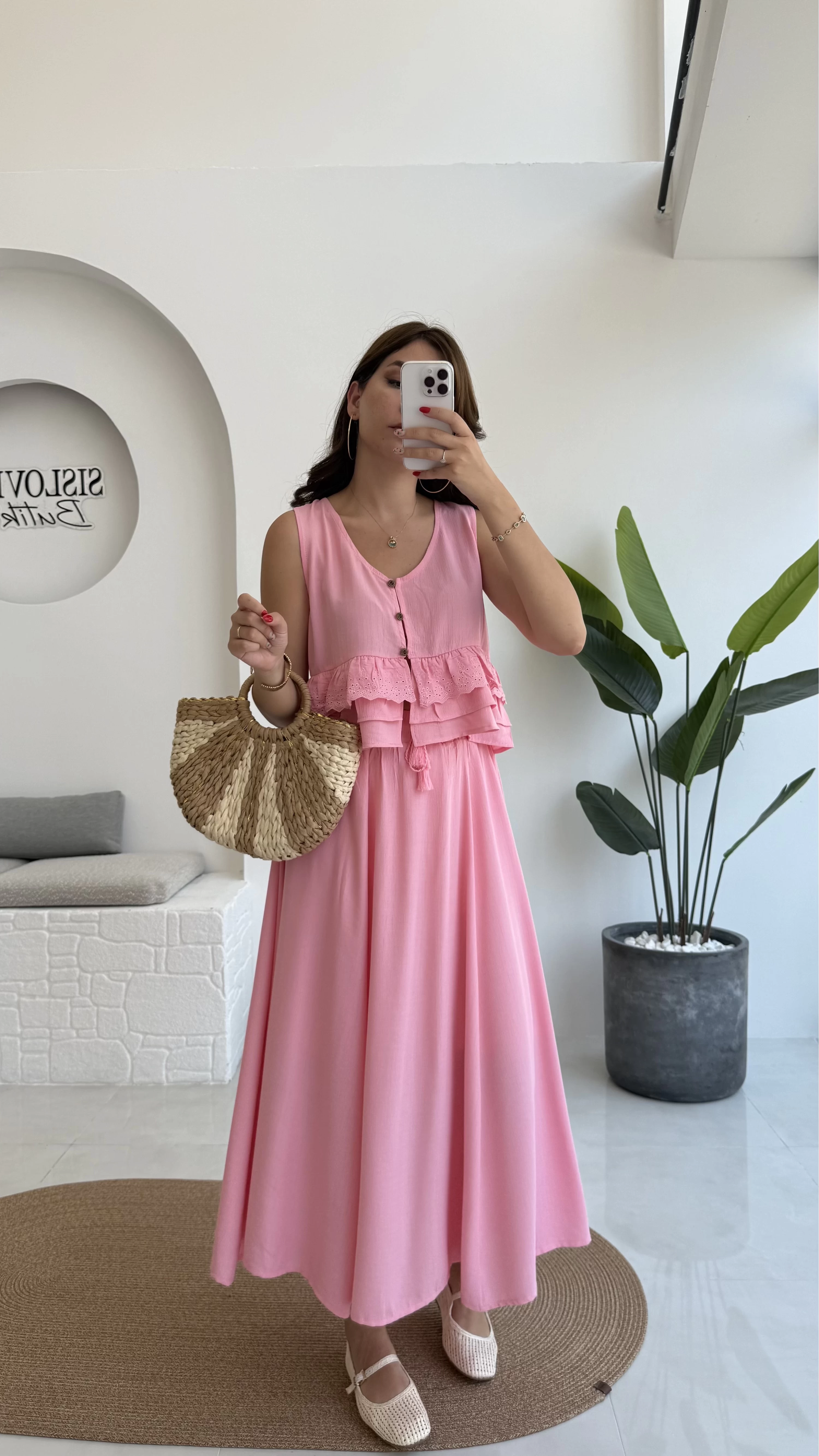 Nero Gofre Etekli Takım - Pembe - 8003