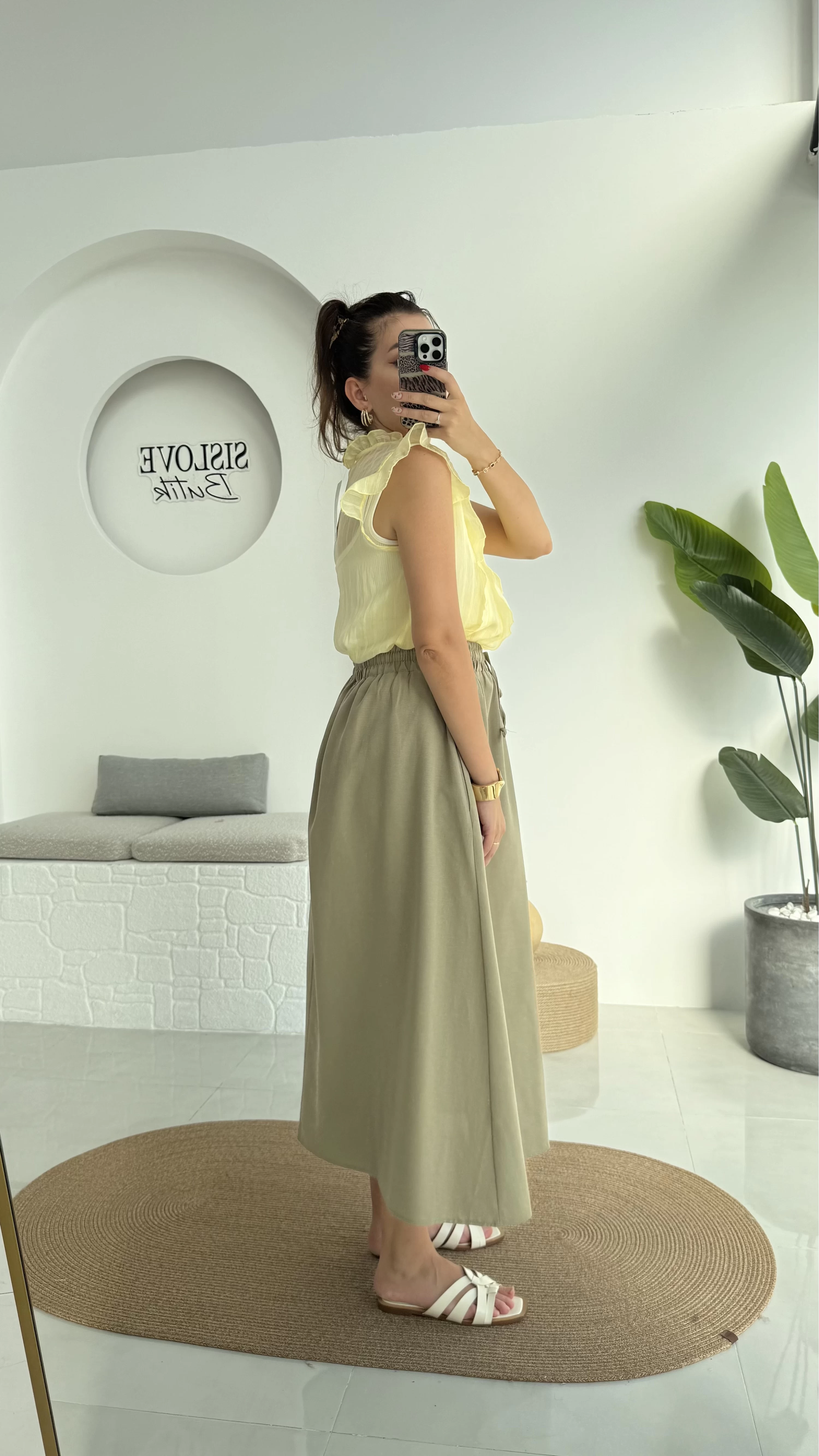 Niobe Lastikli Etek - Haki - 1254