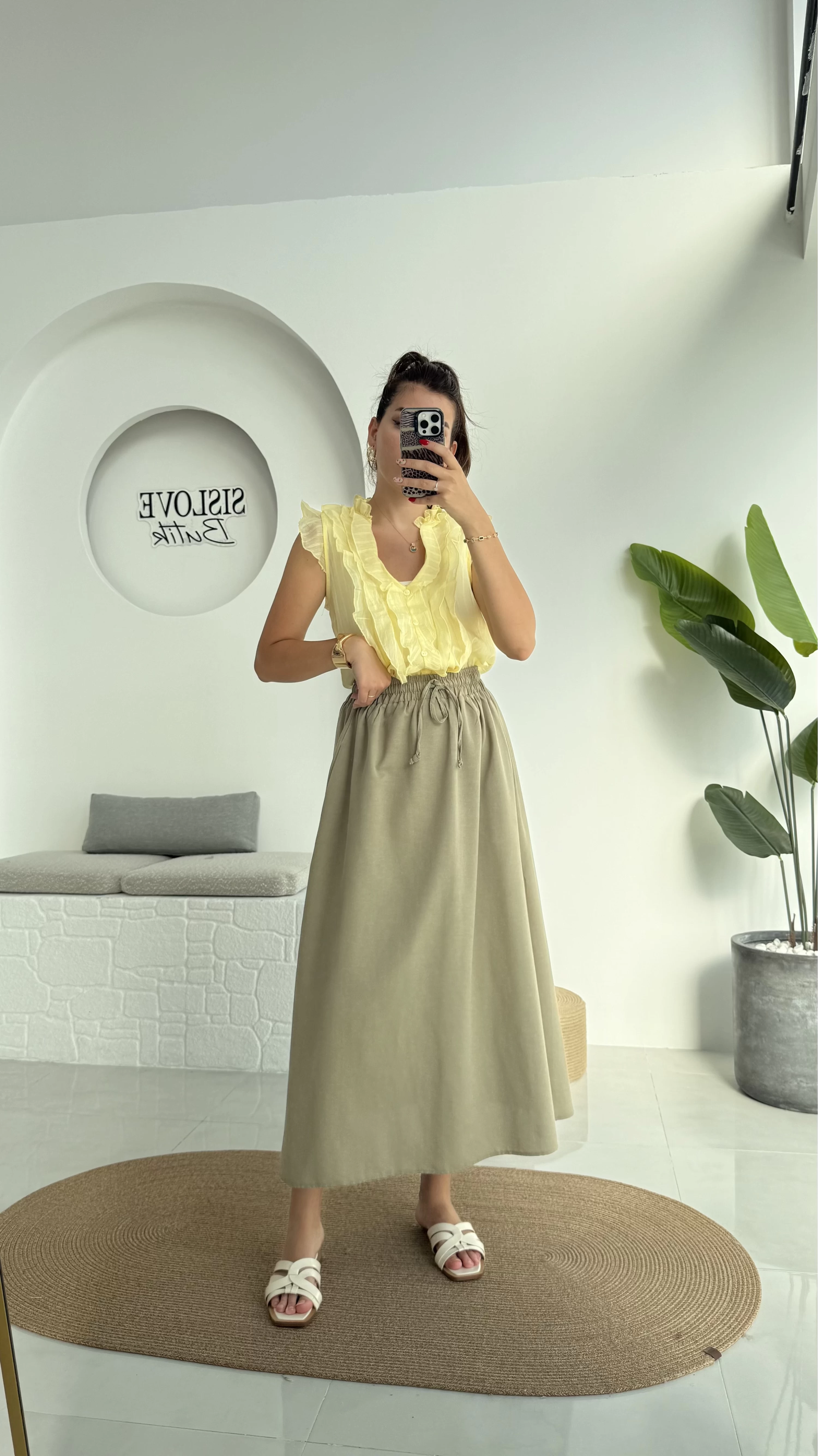 Niobe Lastikli Etek - Haki - 1254