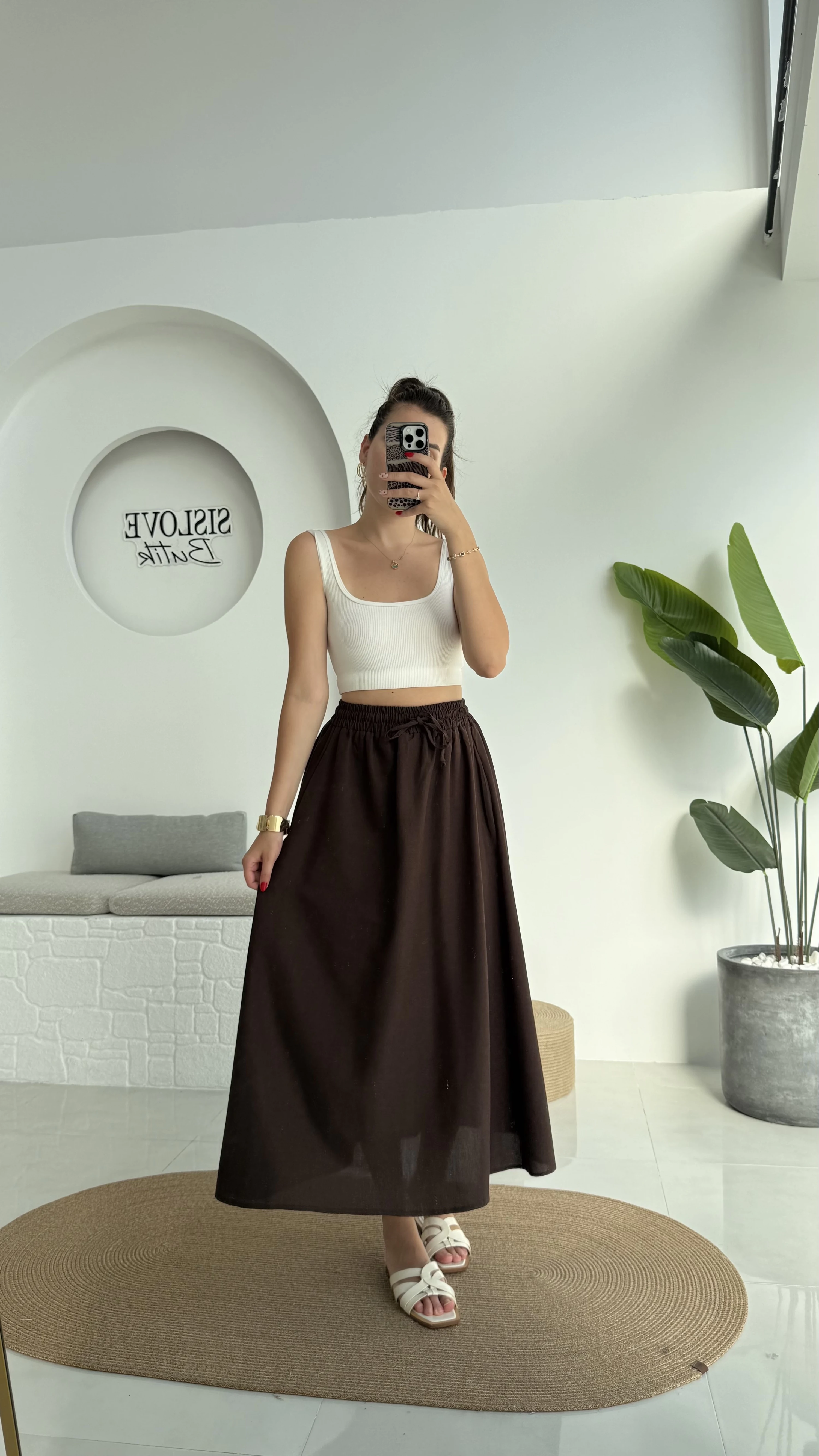 Niobe Lastikli Etek - Kahve - 1254
