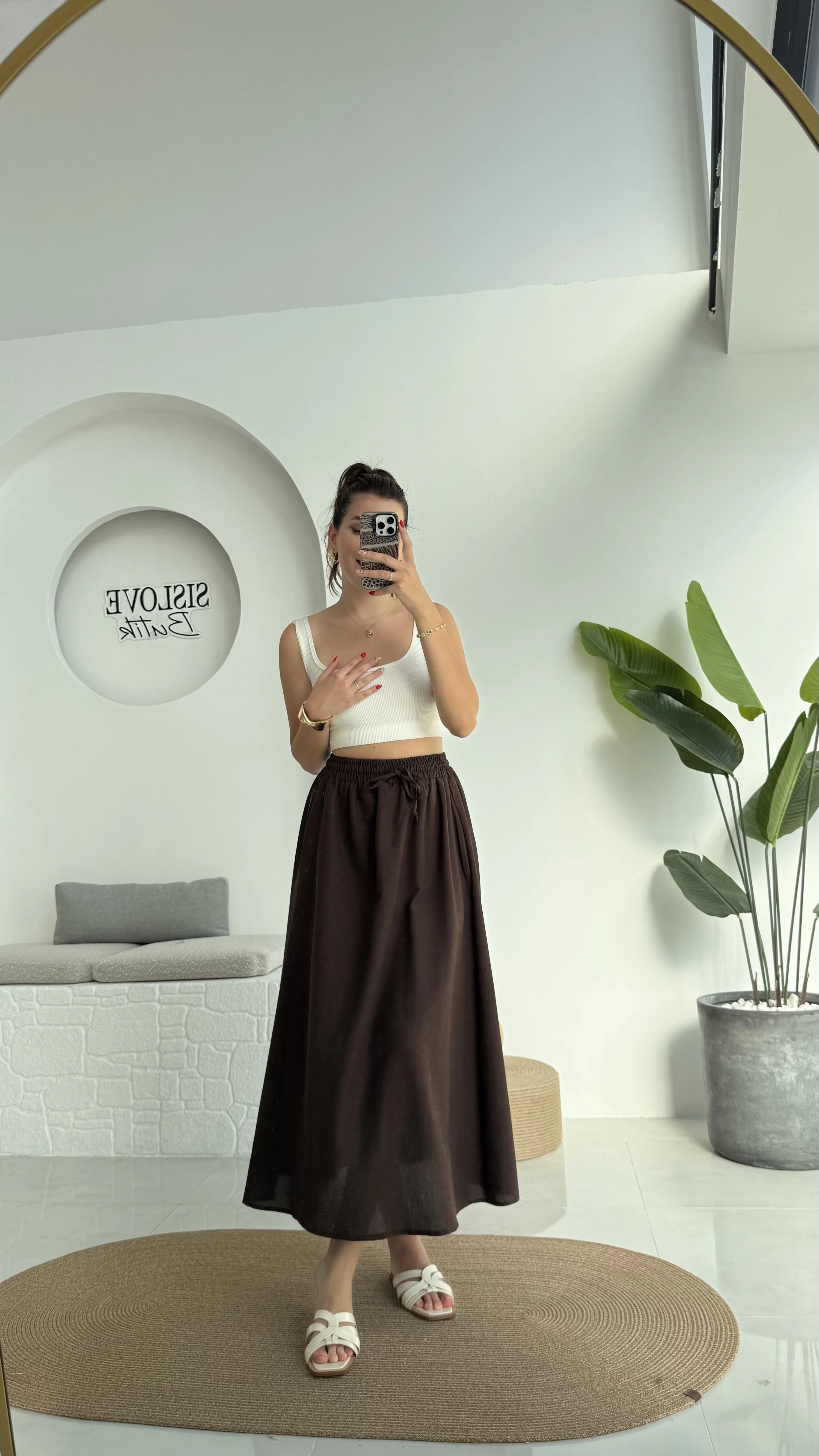 Niobe Lastikli Etek - Kahve - 1254