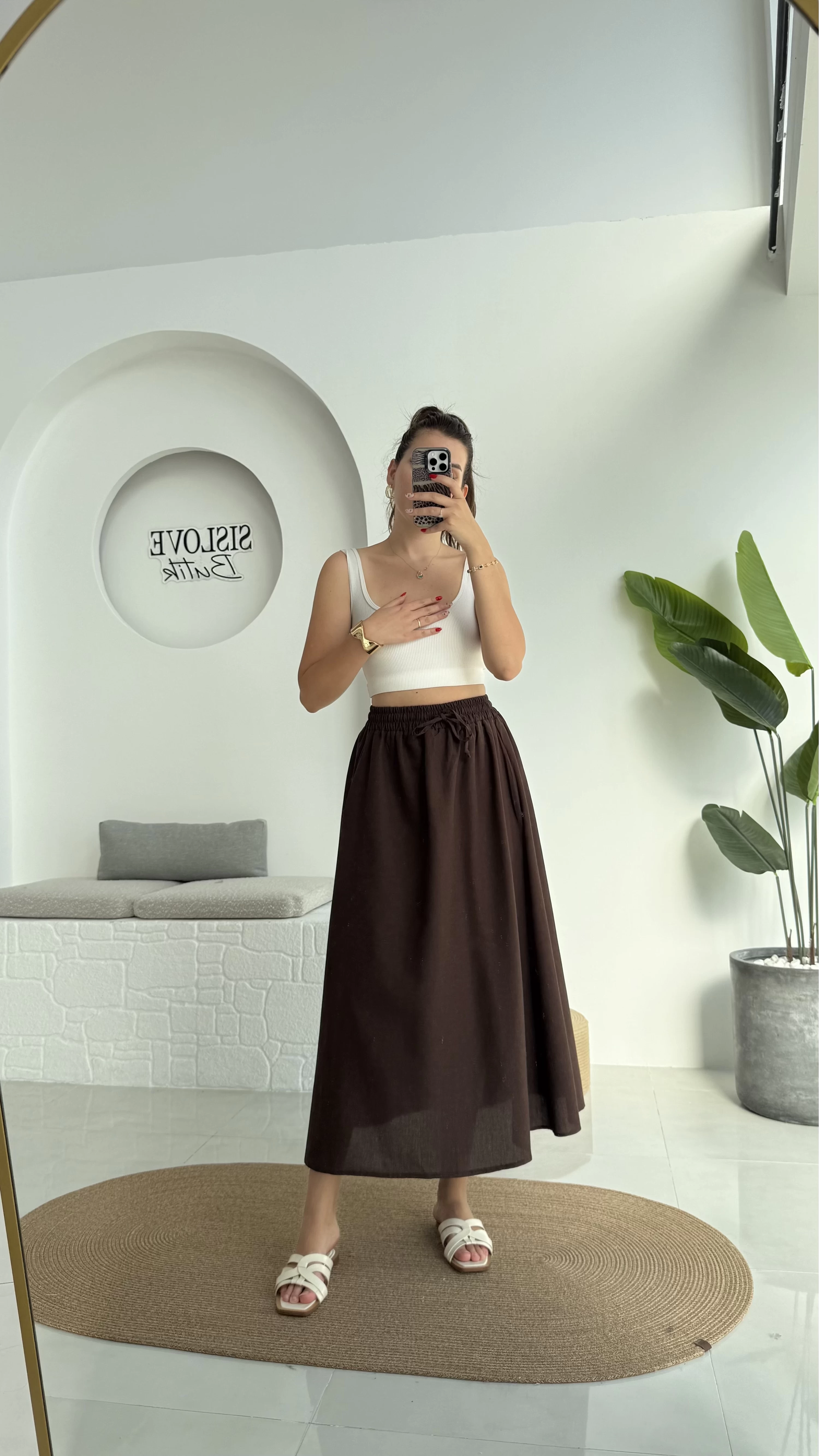 Niobe Lastikli Etek - Kahve - 1254
