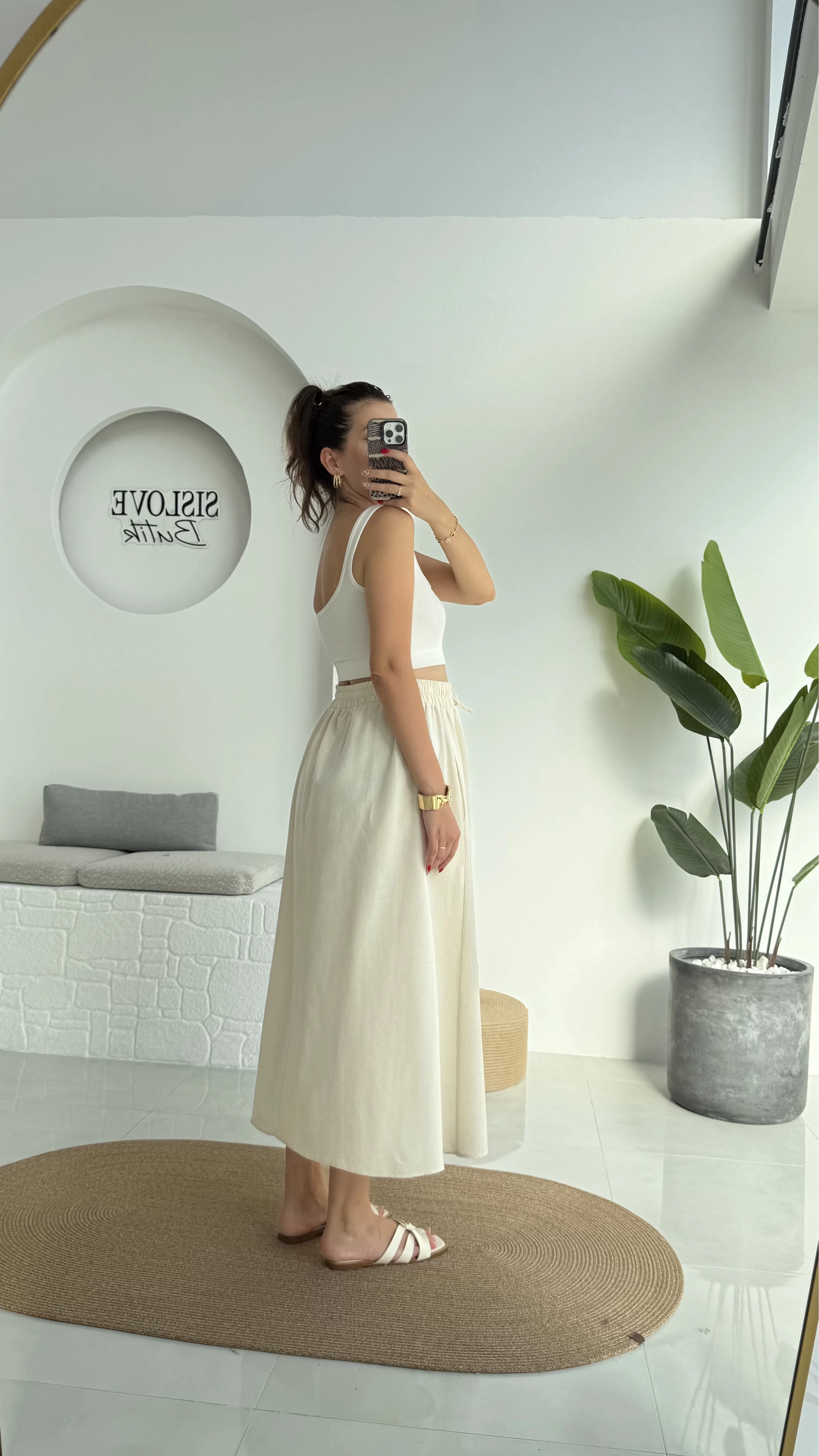 Niobe Lastikli Etek - Natural - 1254