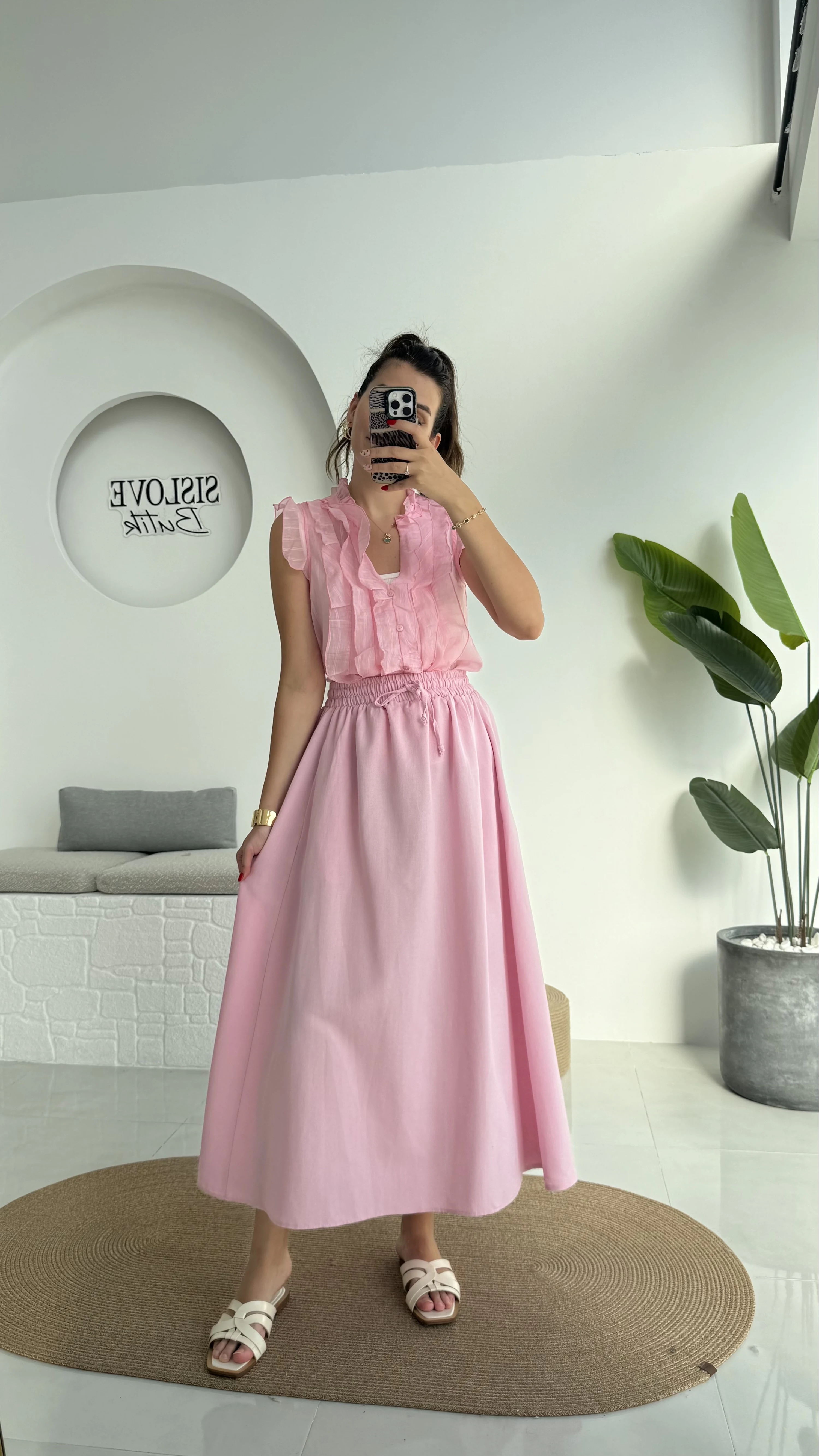 Niobe Lastikli Etek - Pembe - 1254