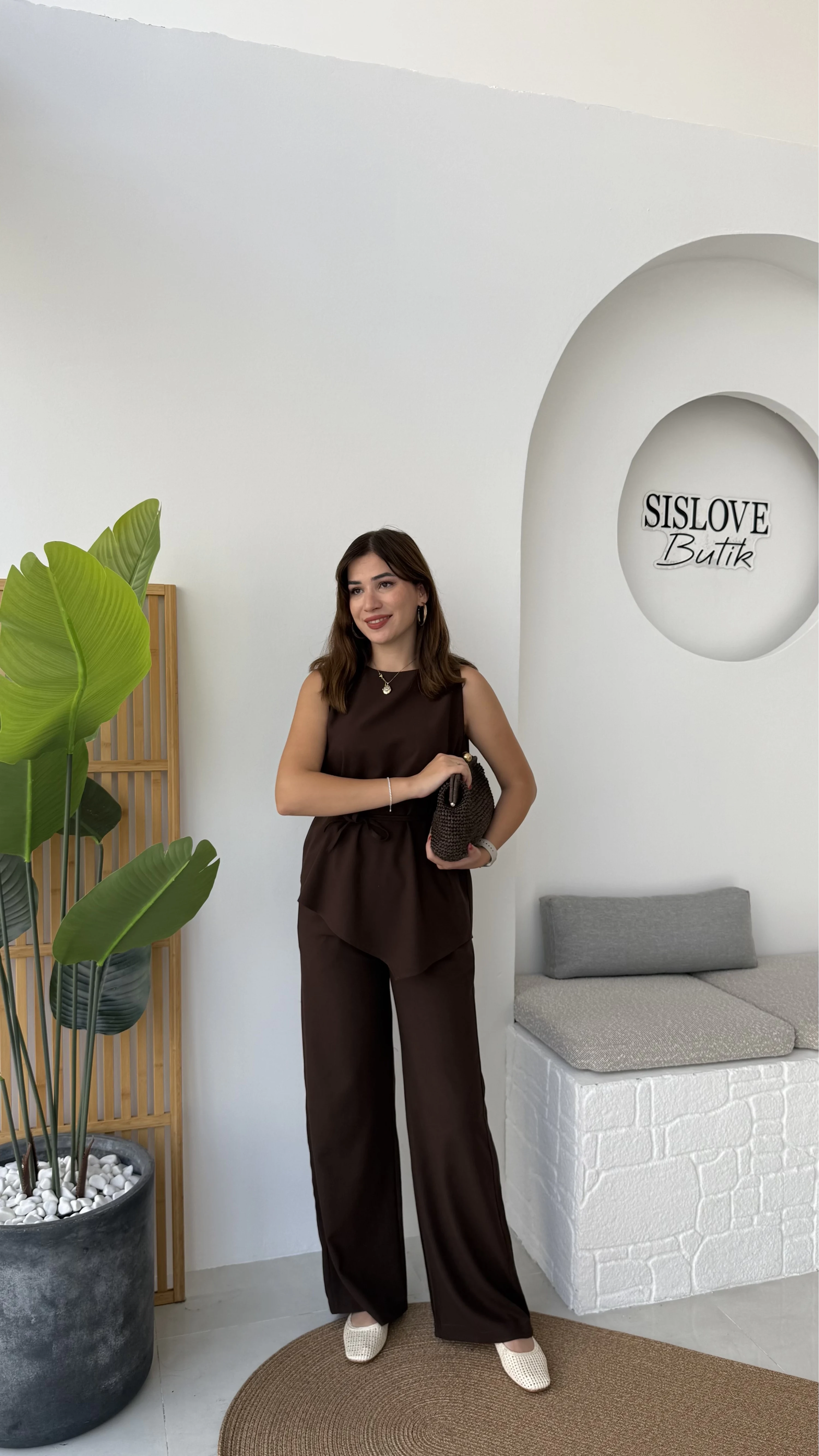 Odella Asimetrik Tunik Takım - Kahve - Kod: 8861