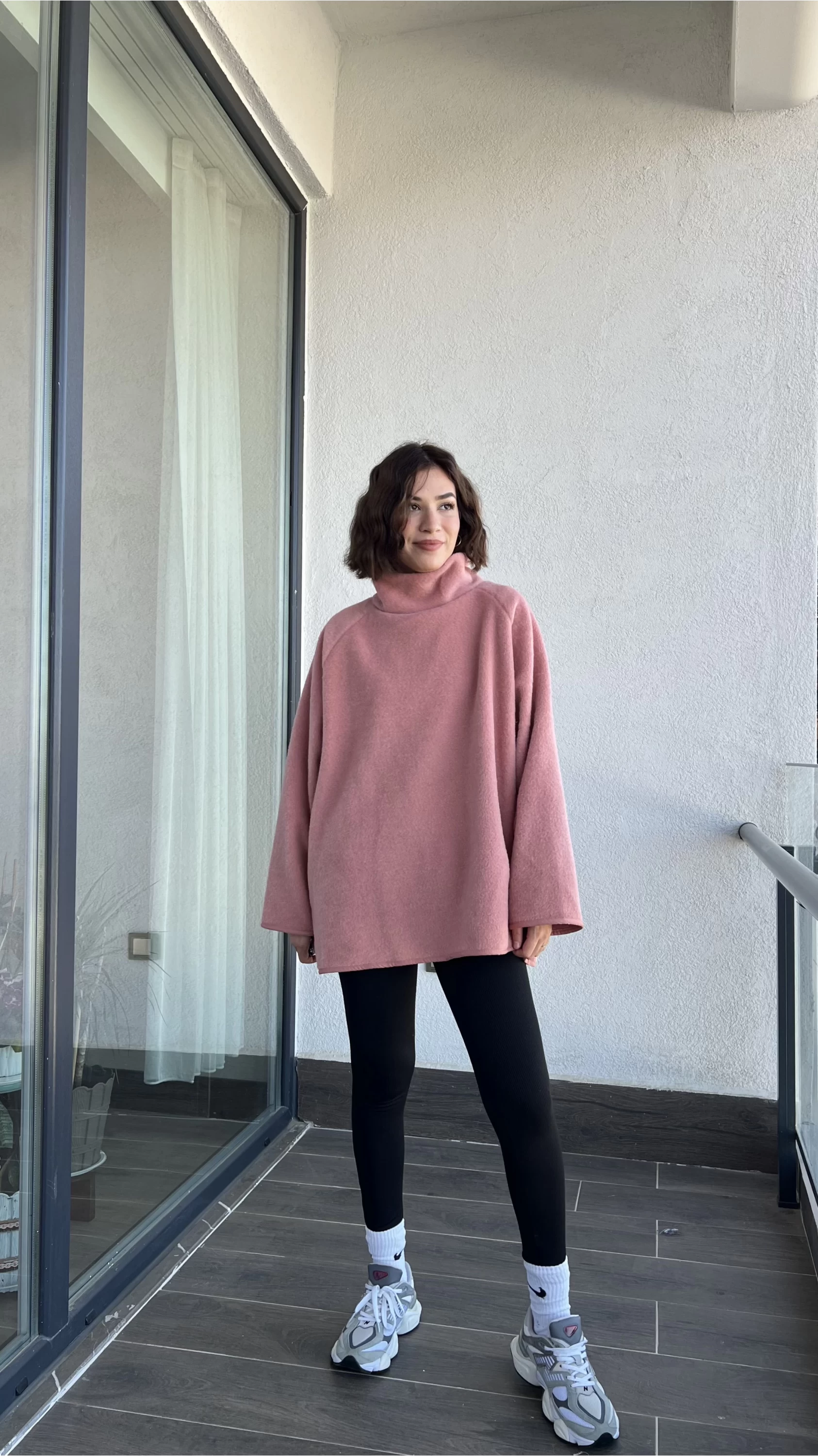 Off Winter Pembe Keçe Yün Kazak
