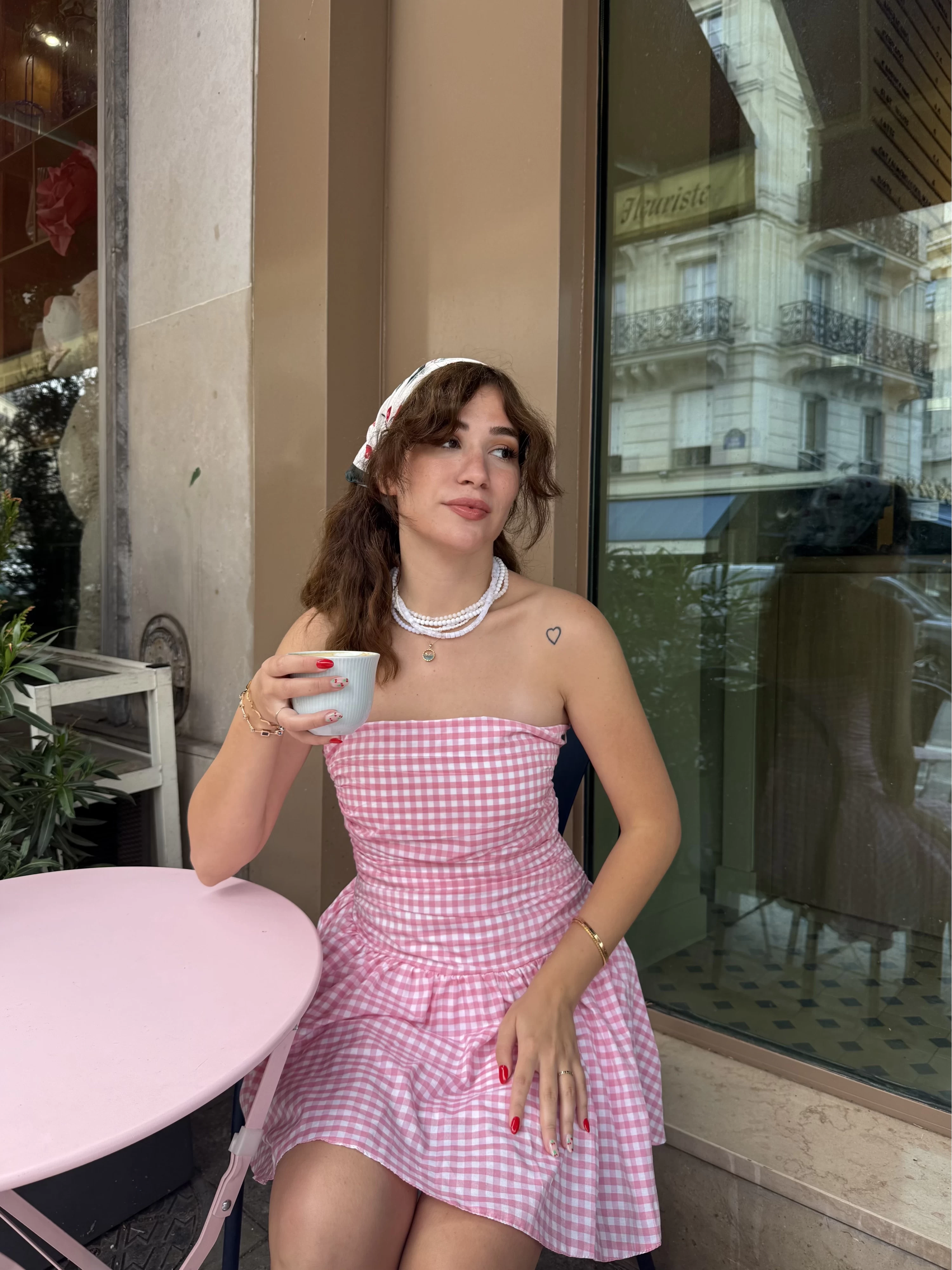 Olé Straplez Pötikare Desenli Pembe Elbise