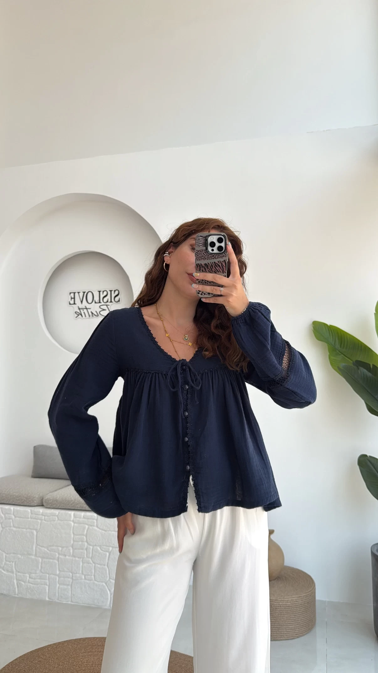 ÖN SİPARİŞ Peri İnci Detay Lacivert Bluz