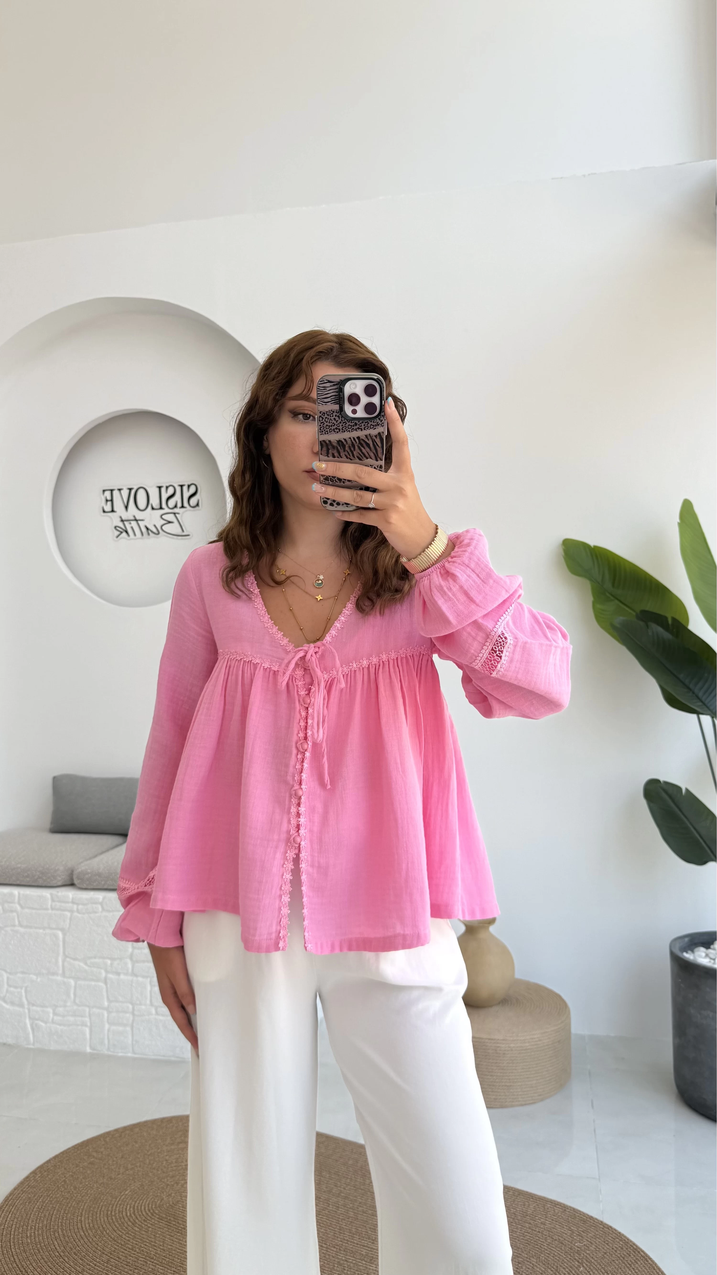 ÖN SİPARİŞ Peri İnci Detay Pembe Bluz