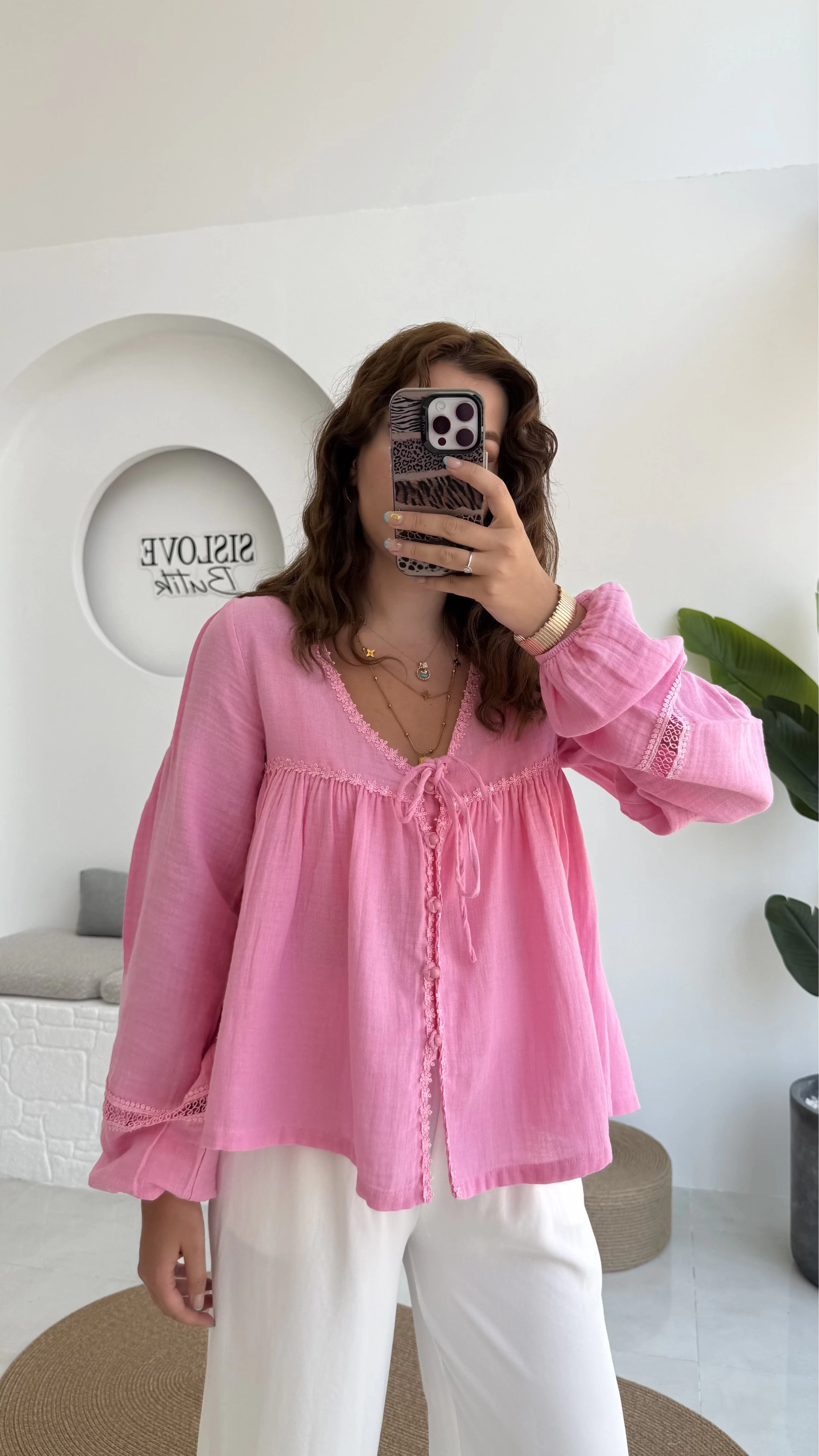 ÖN SİPARİŞ Peri İnci Detay Pembe Bluz