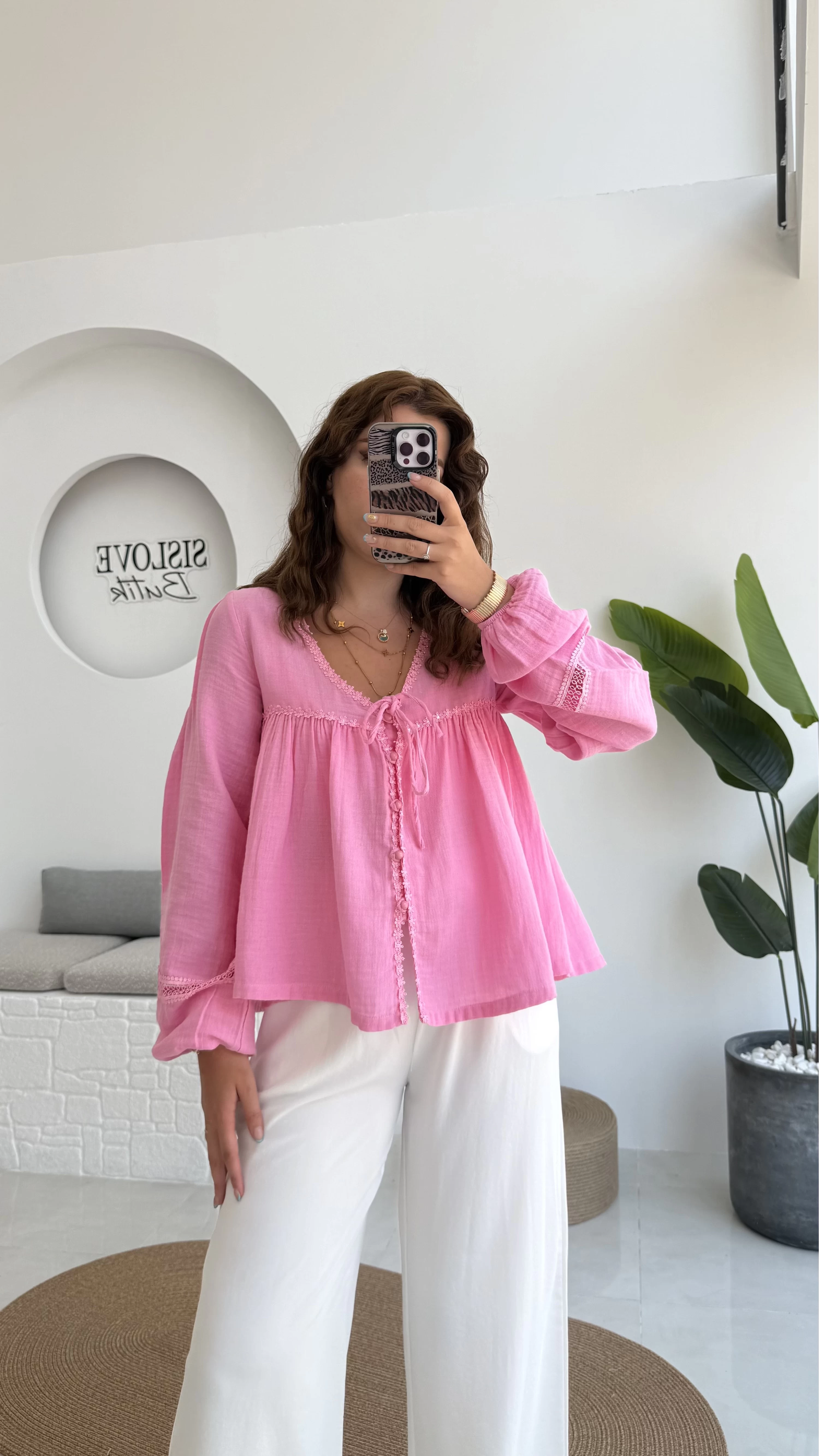 ÖN SİPARİŞ Peri İnci Detay Pembe Bluz