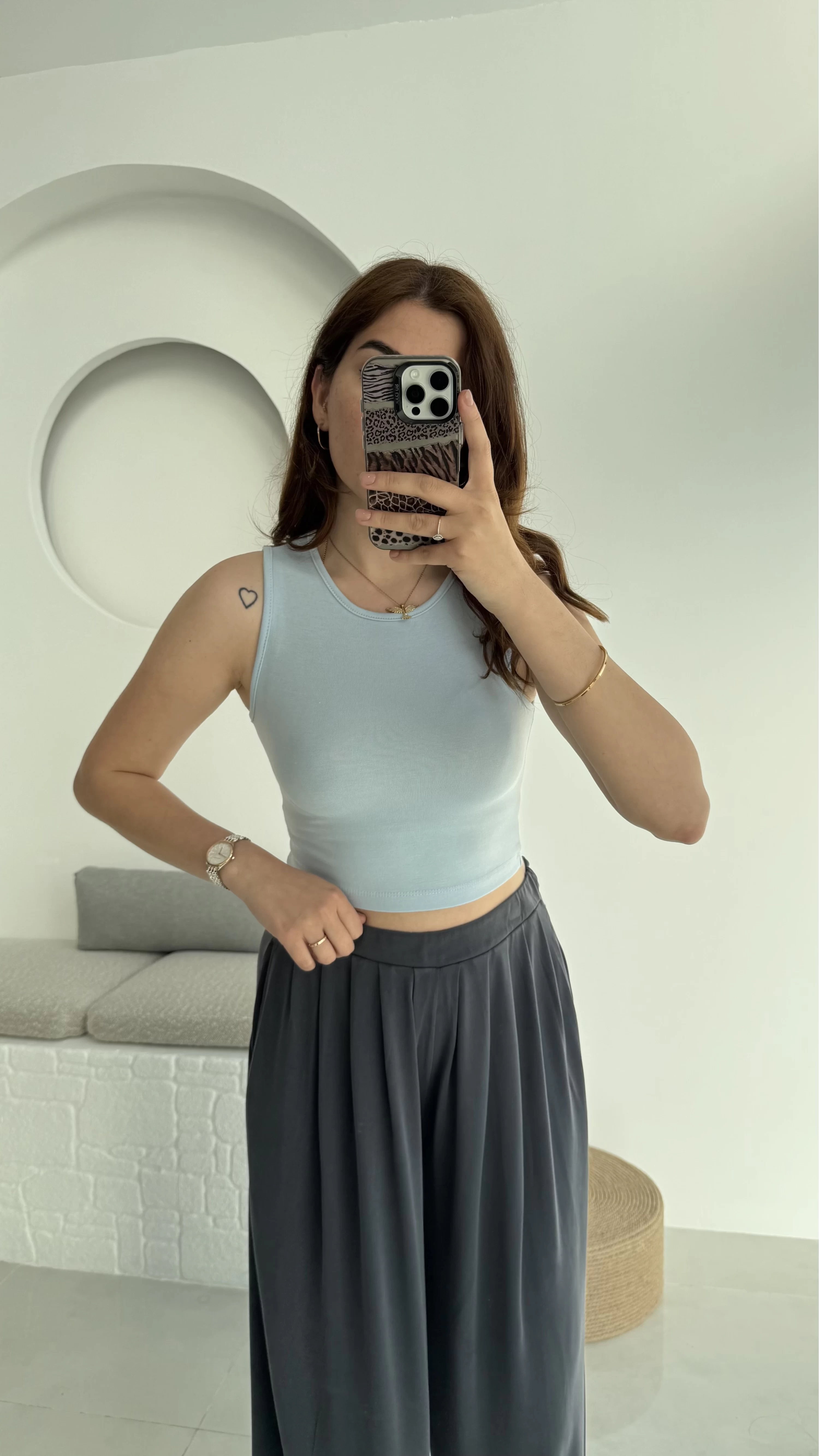 Oys Crop Halter Yaka Bebe Mavisi