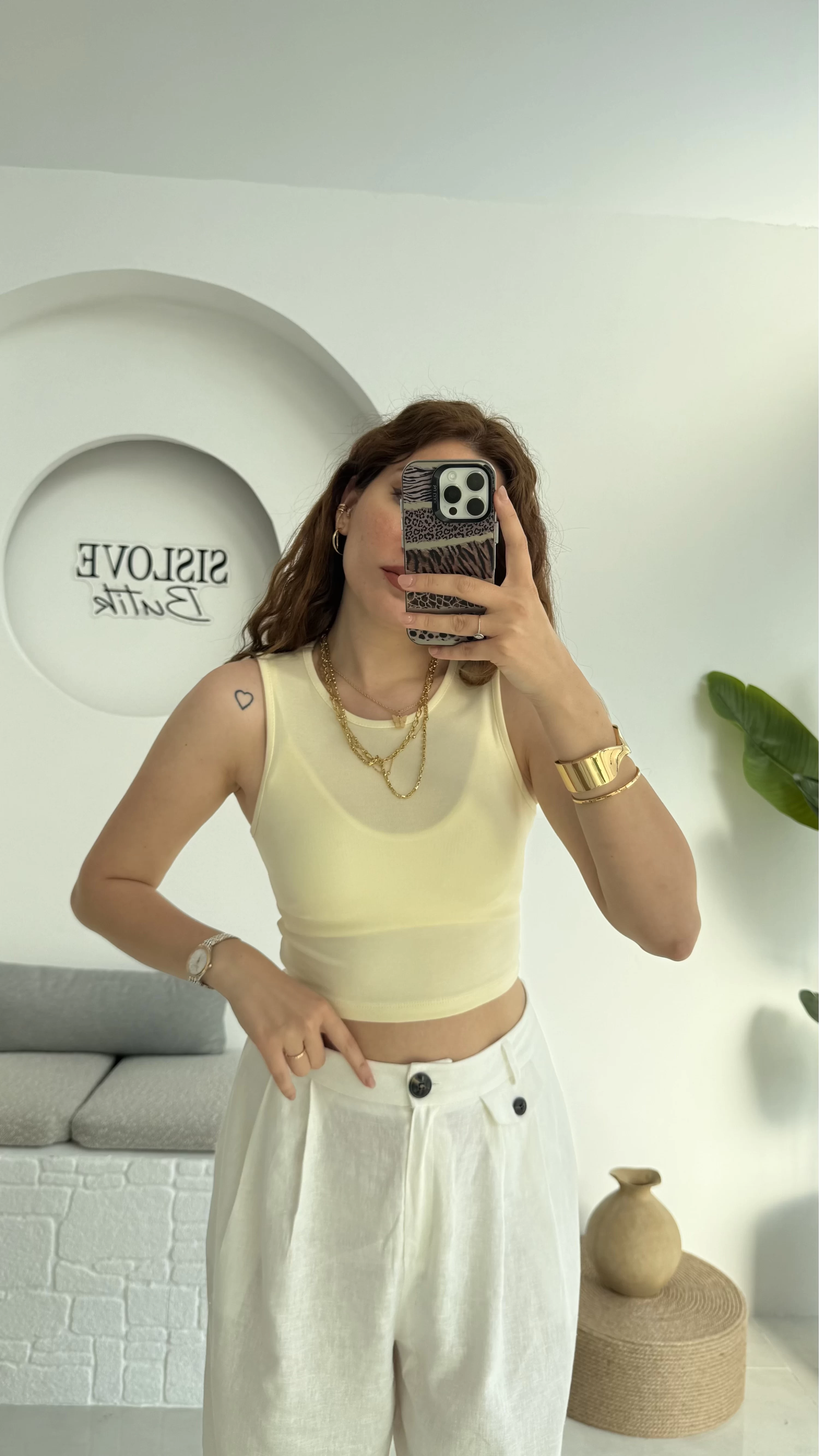 Oys Crop Halter Yaka Sarı