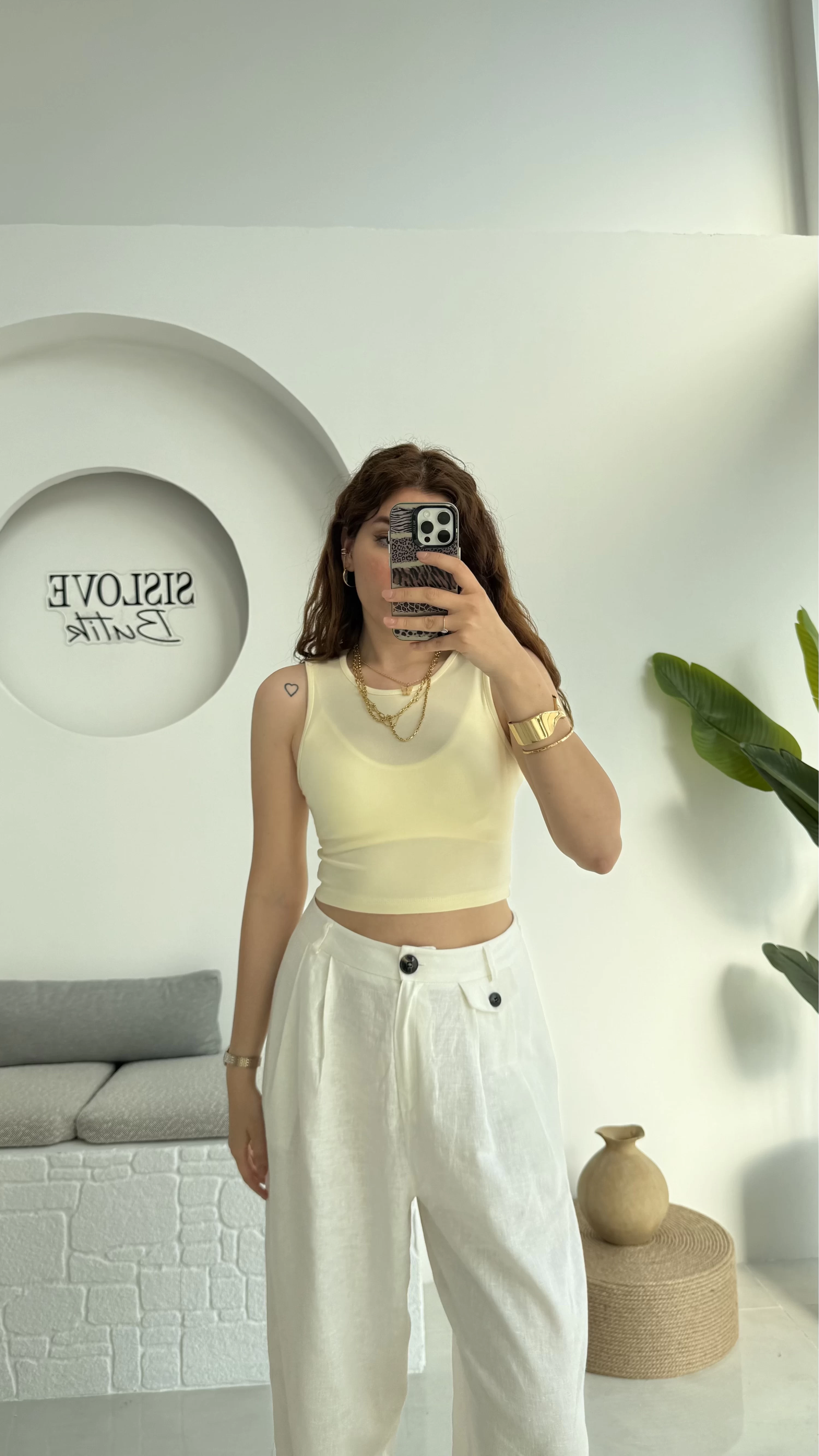 Oys Crop Halter Yaka Sarı