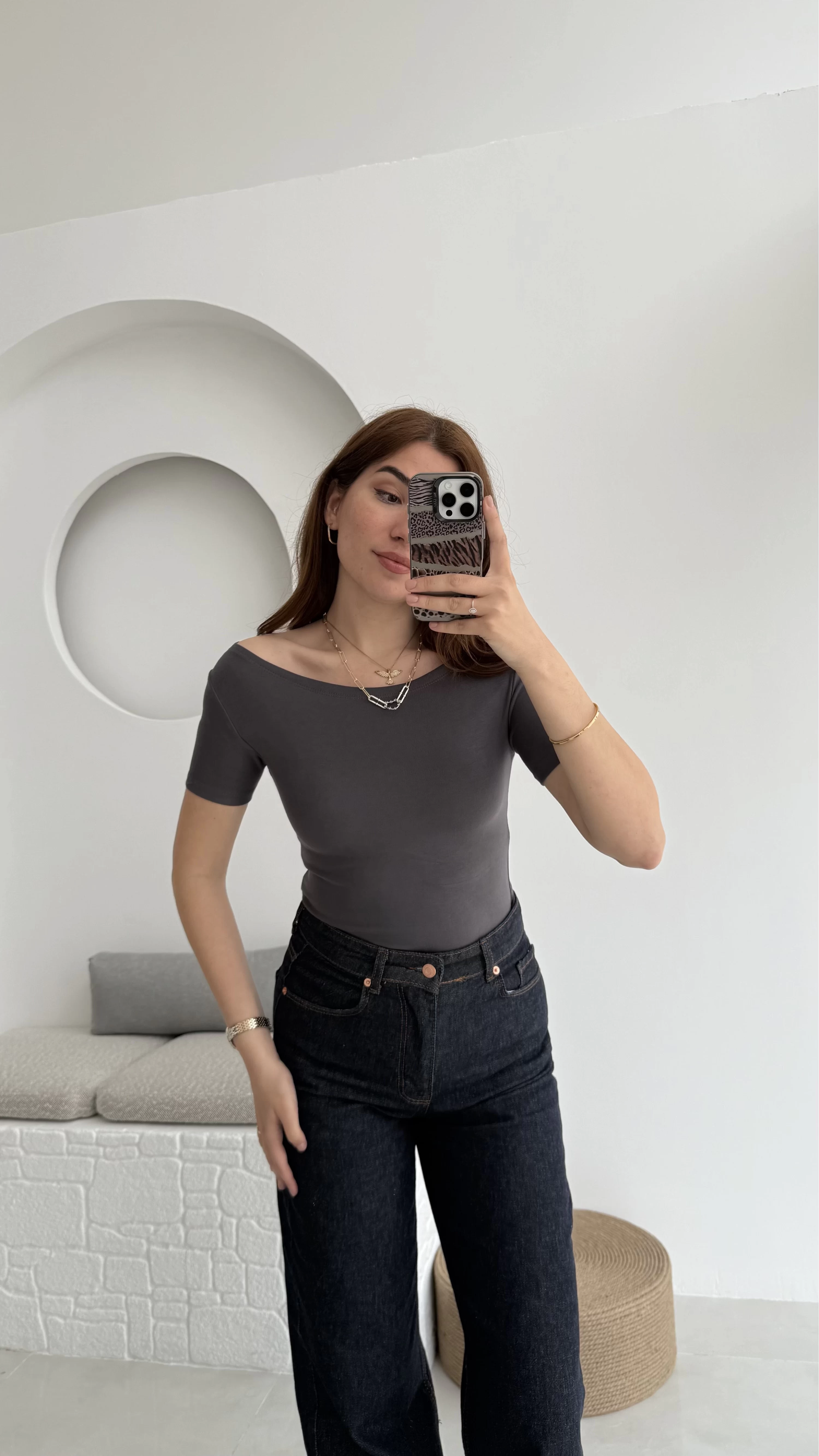 Oys Kayık Yaka T-Shirt Antrasit