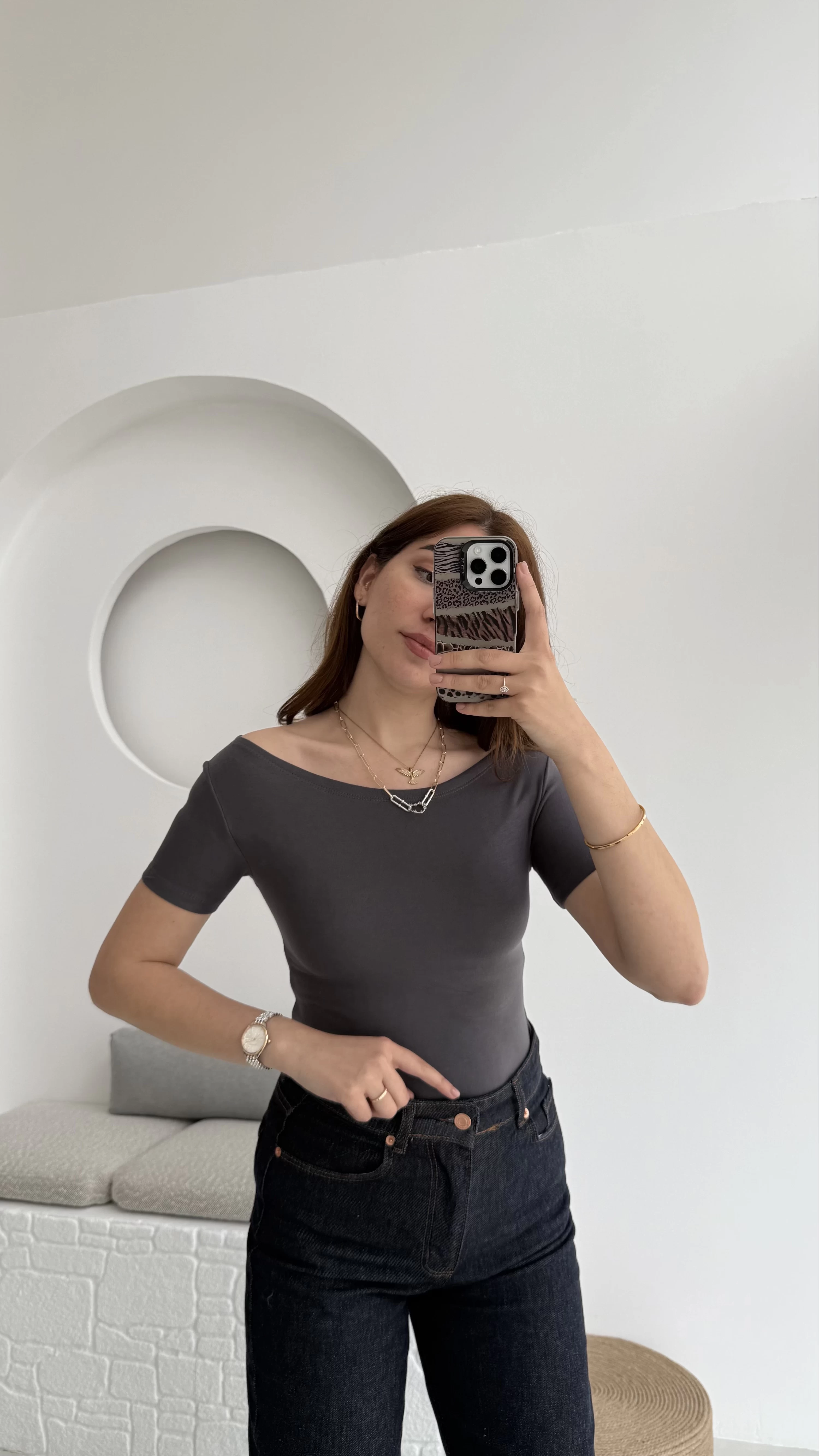 Oys Kayık Yaka T-Shirt Antrasit