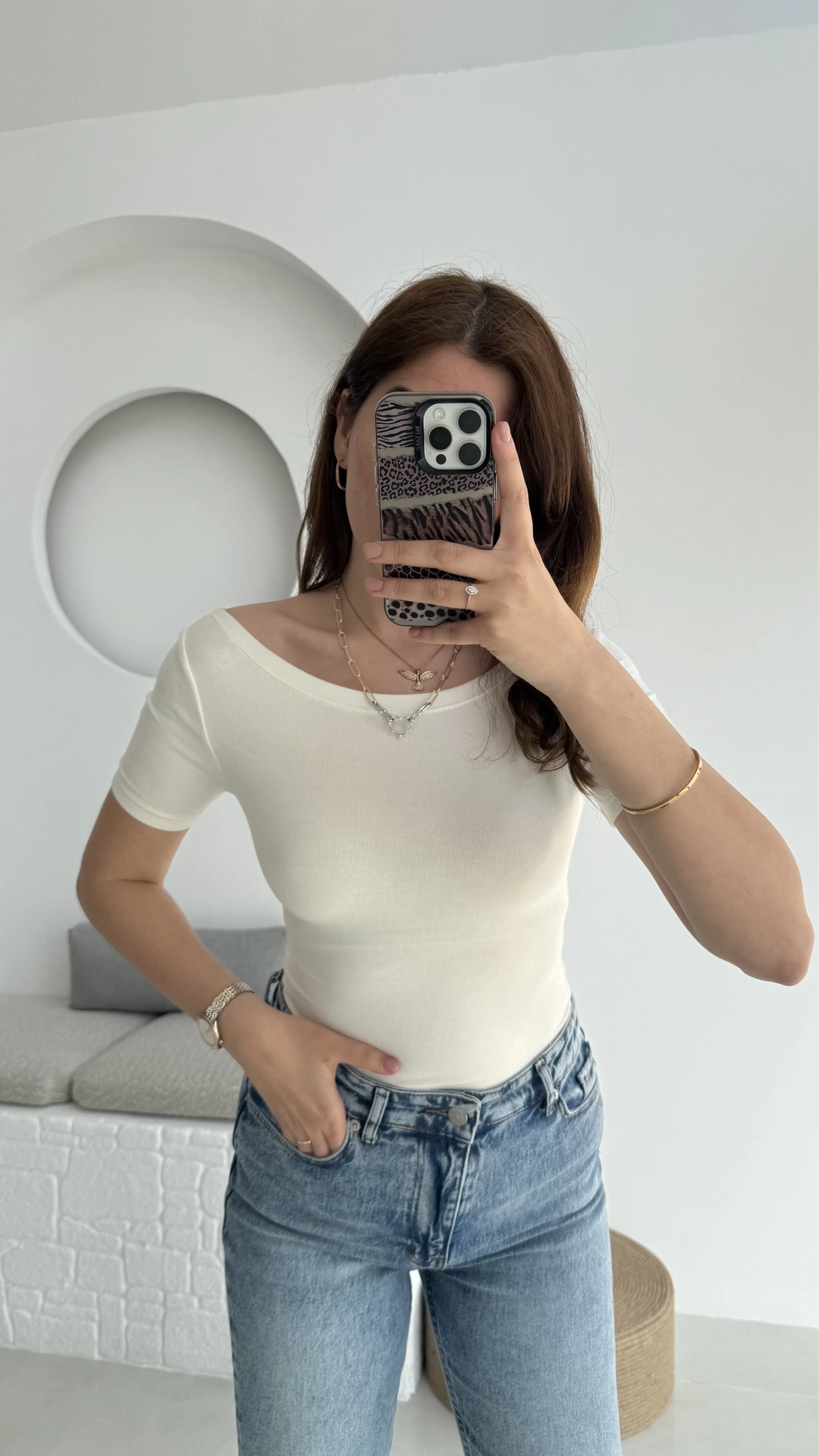 Oys Kayık Yaka T-Shirt Beyaz
