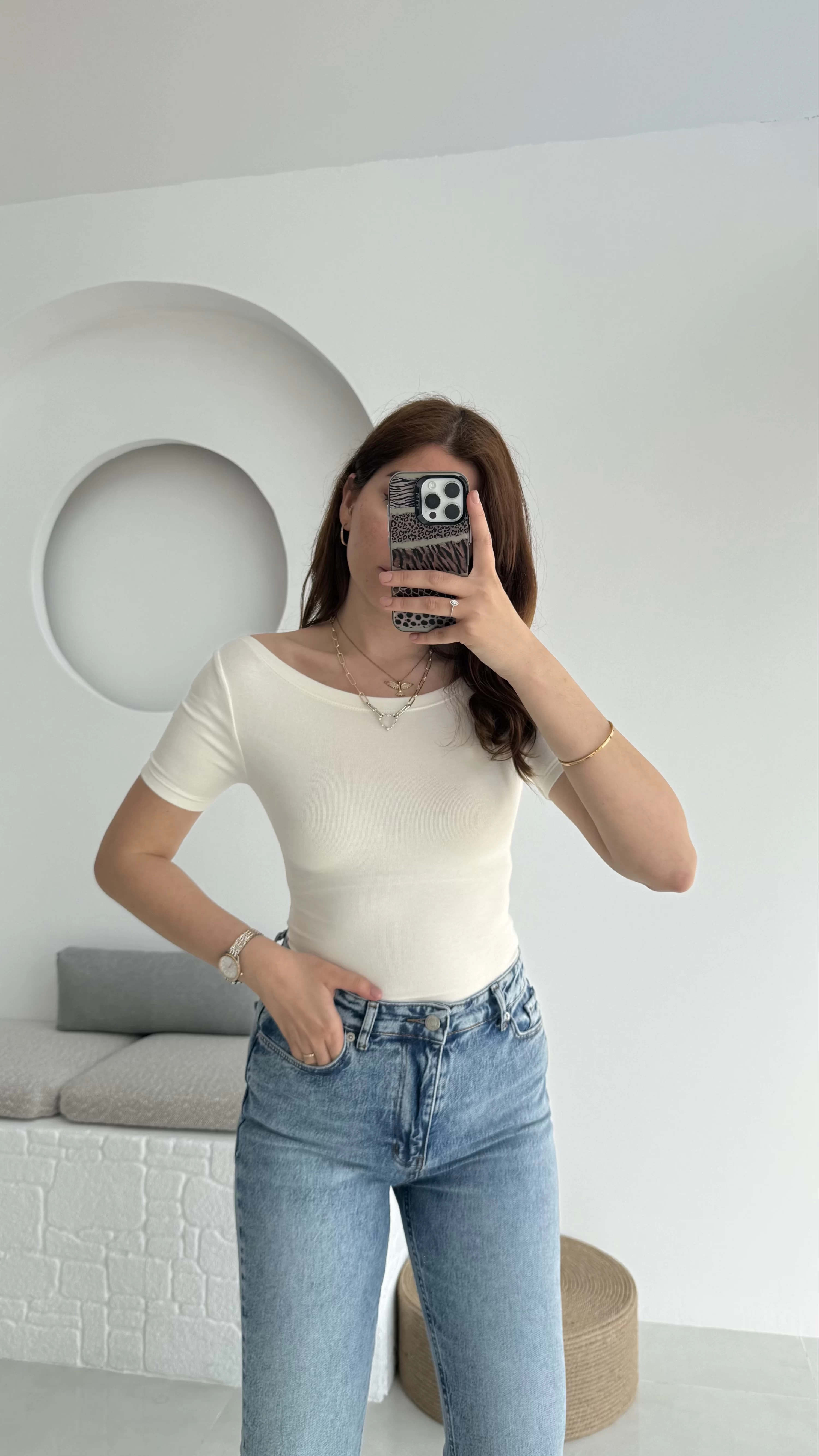 Oys Kayık Yaka T-Shirt Beyaz