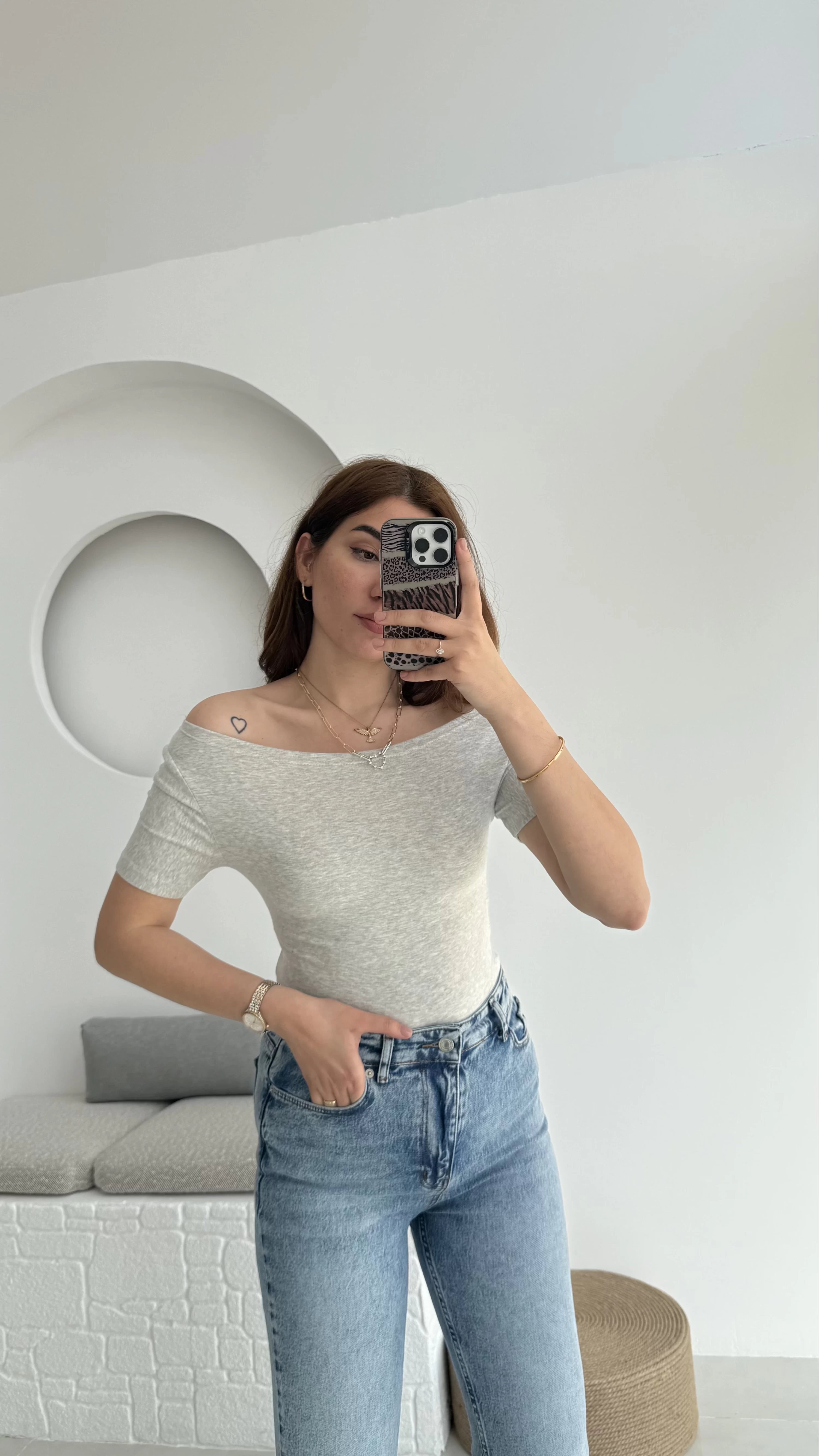 Oys Kayık Yaka T-Shirt Gri