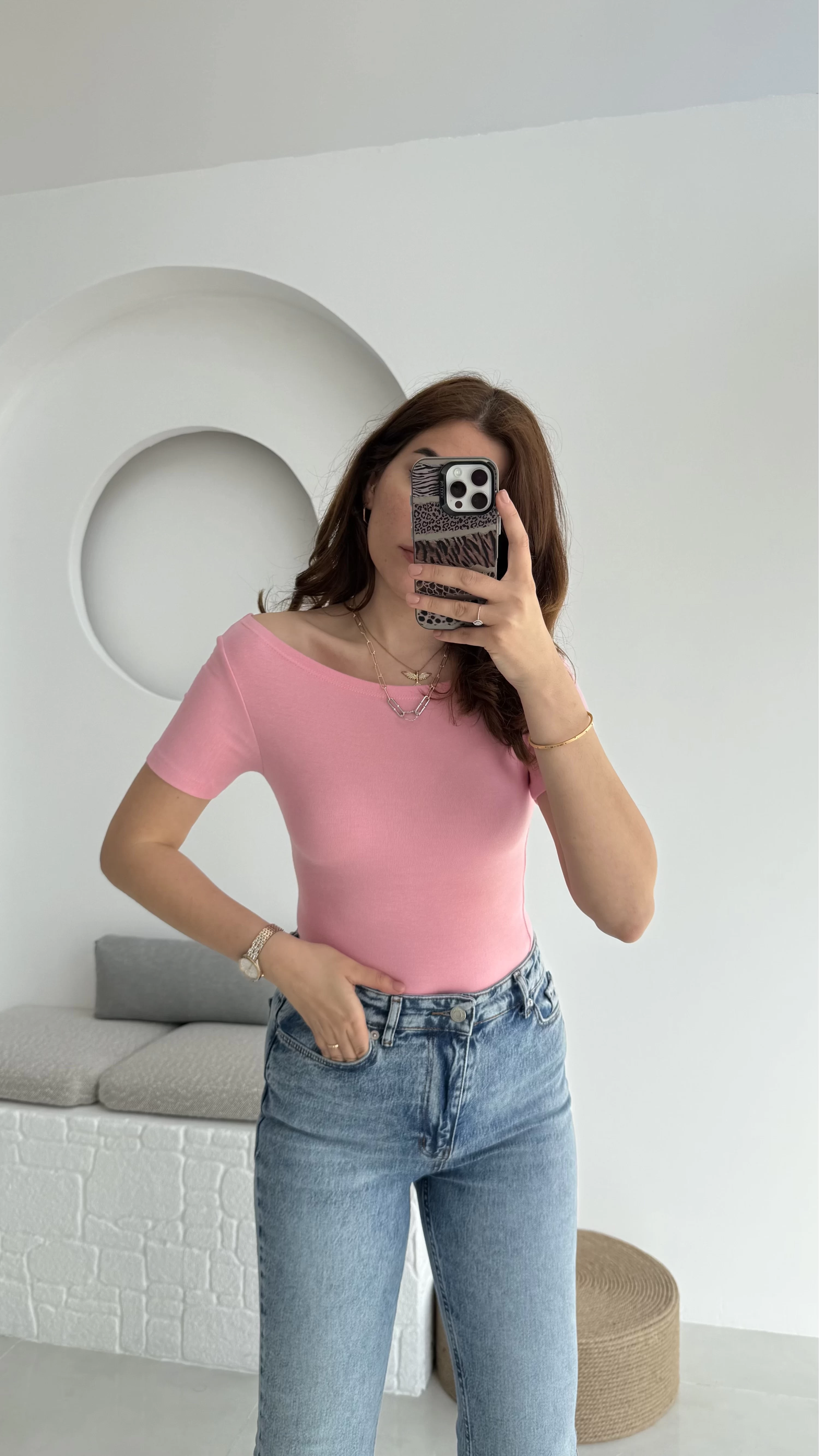 Oys Kayık Yaka T-Shirt Pembe