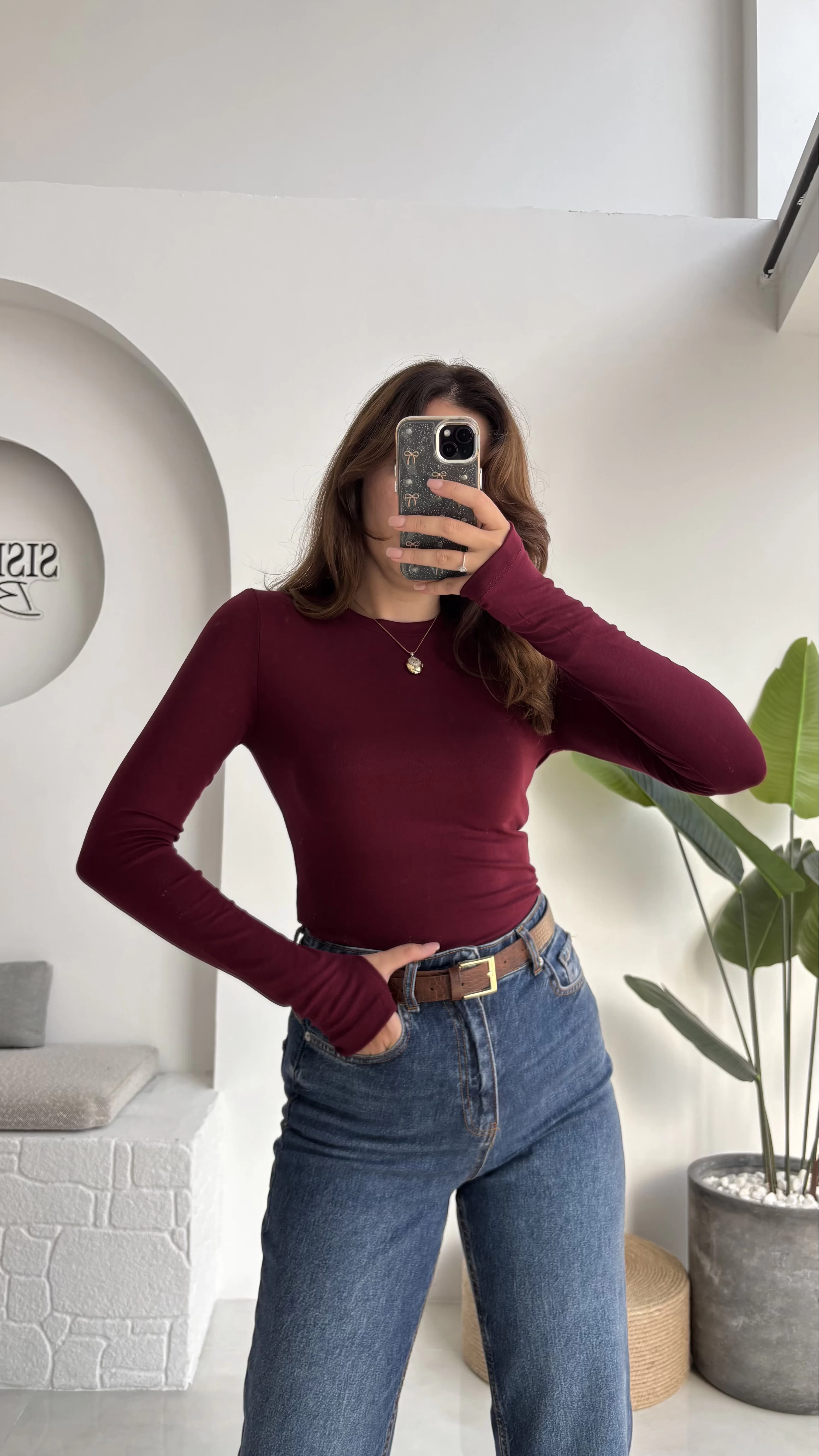 Oys Koyu Bordo Parmak Geçmeli Body
