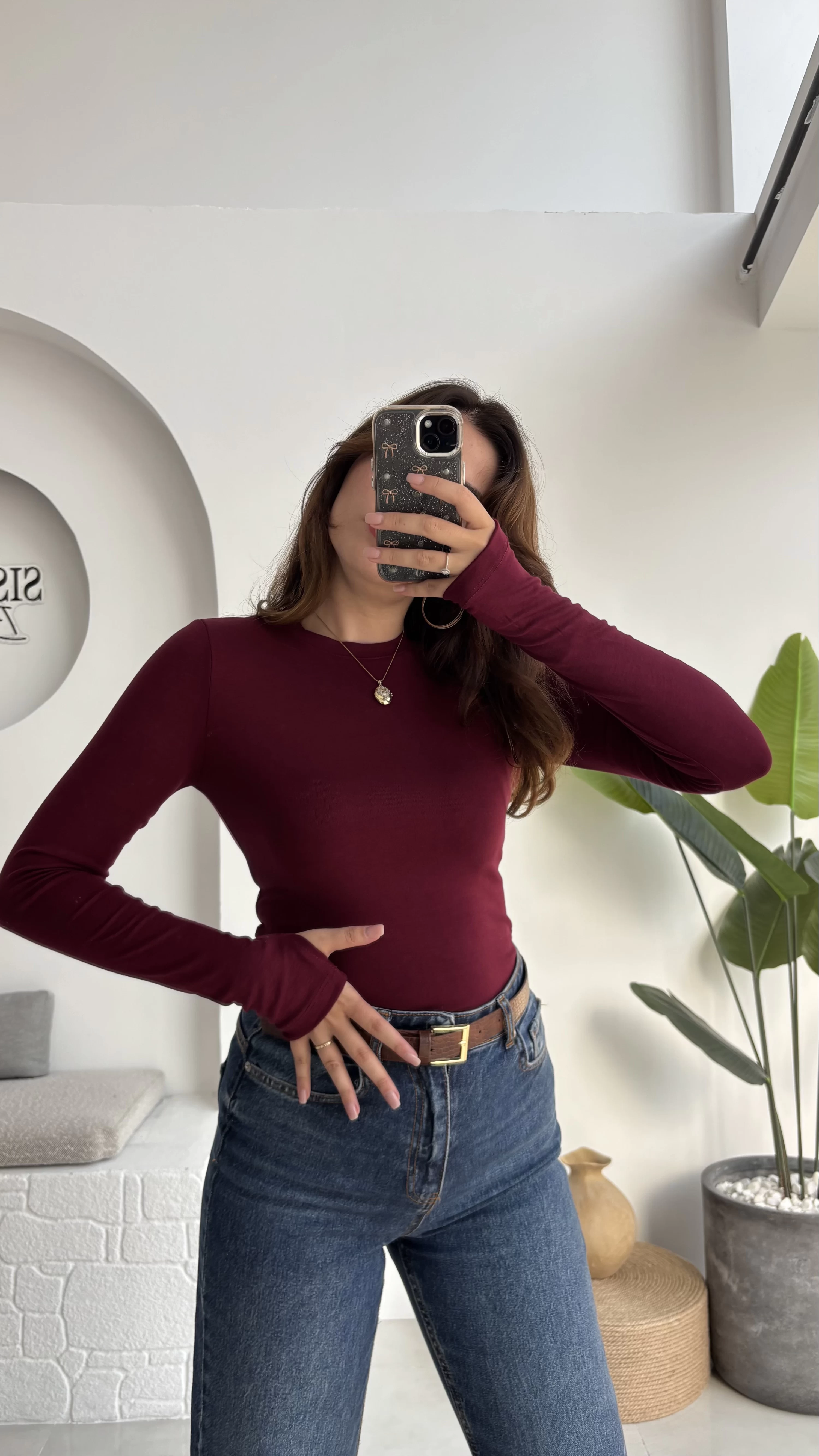 Oys Koyu Bordo Parmak Geçmeli Body