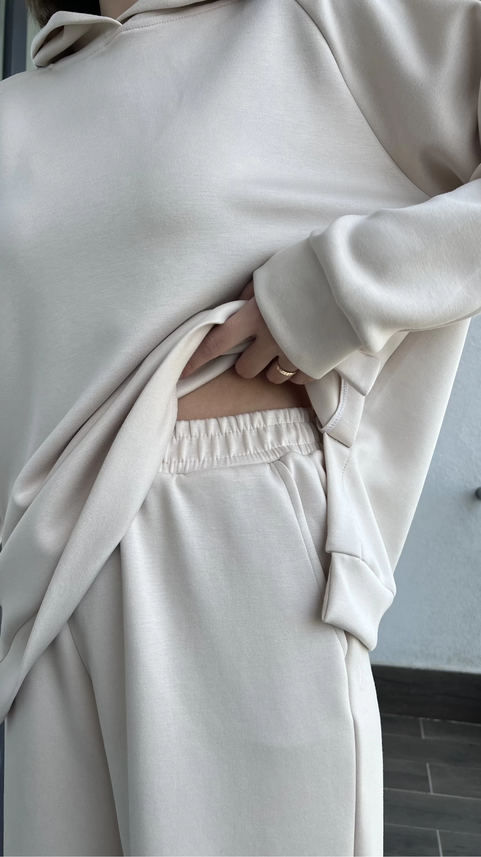 Oys Krem Premium Model Modal Kumaş Sweat Takım