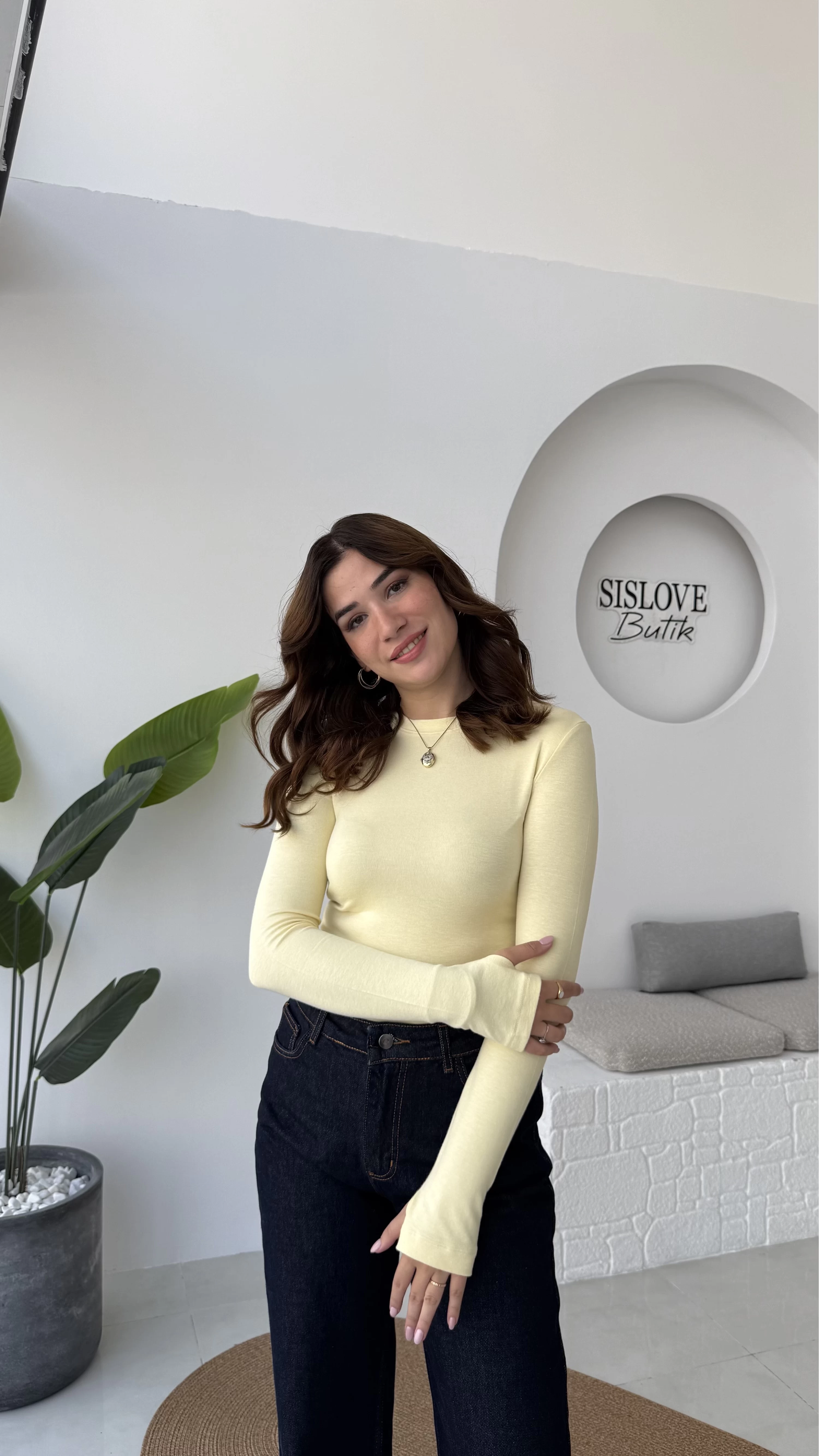 Oys Sarı Parmak Geçmeli Body