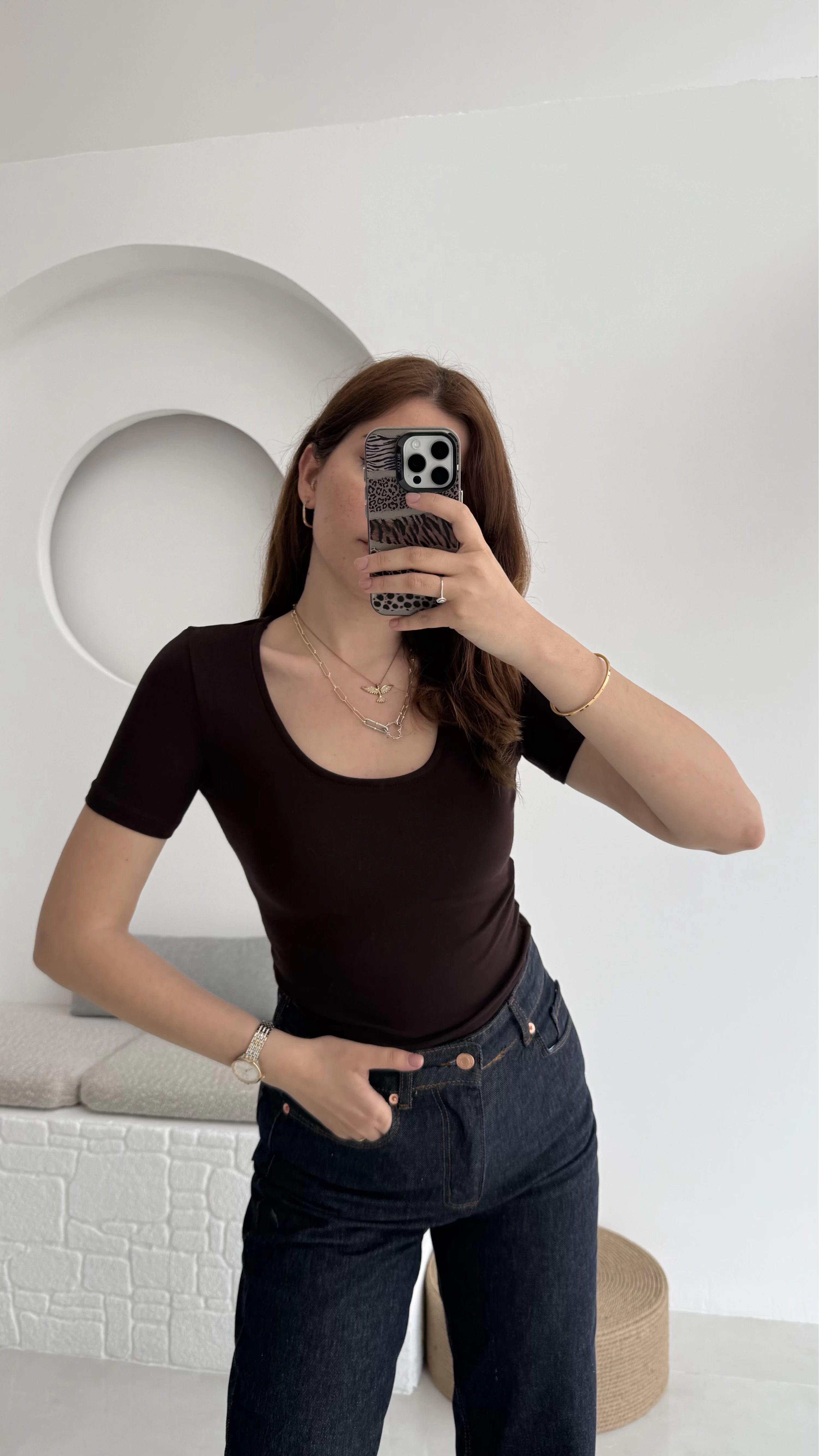 Oys U Yaka T-Shirt Acı Kahve