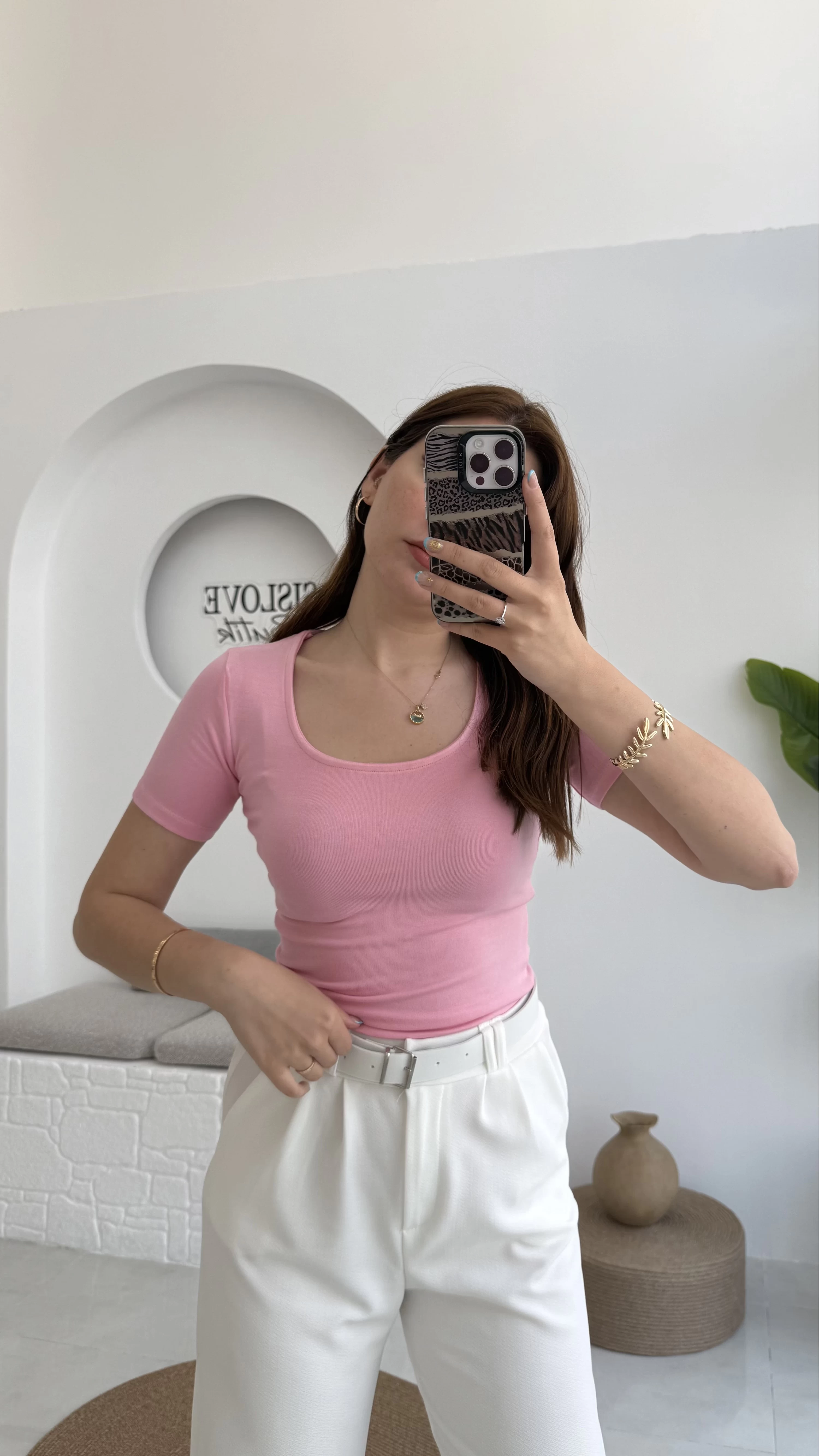 Oys U Yaka T-Shirt Pembe